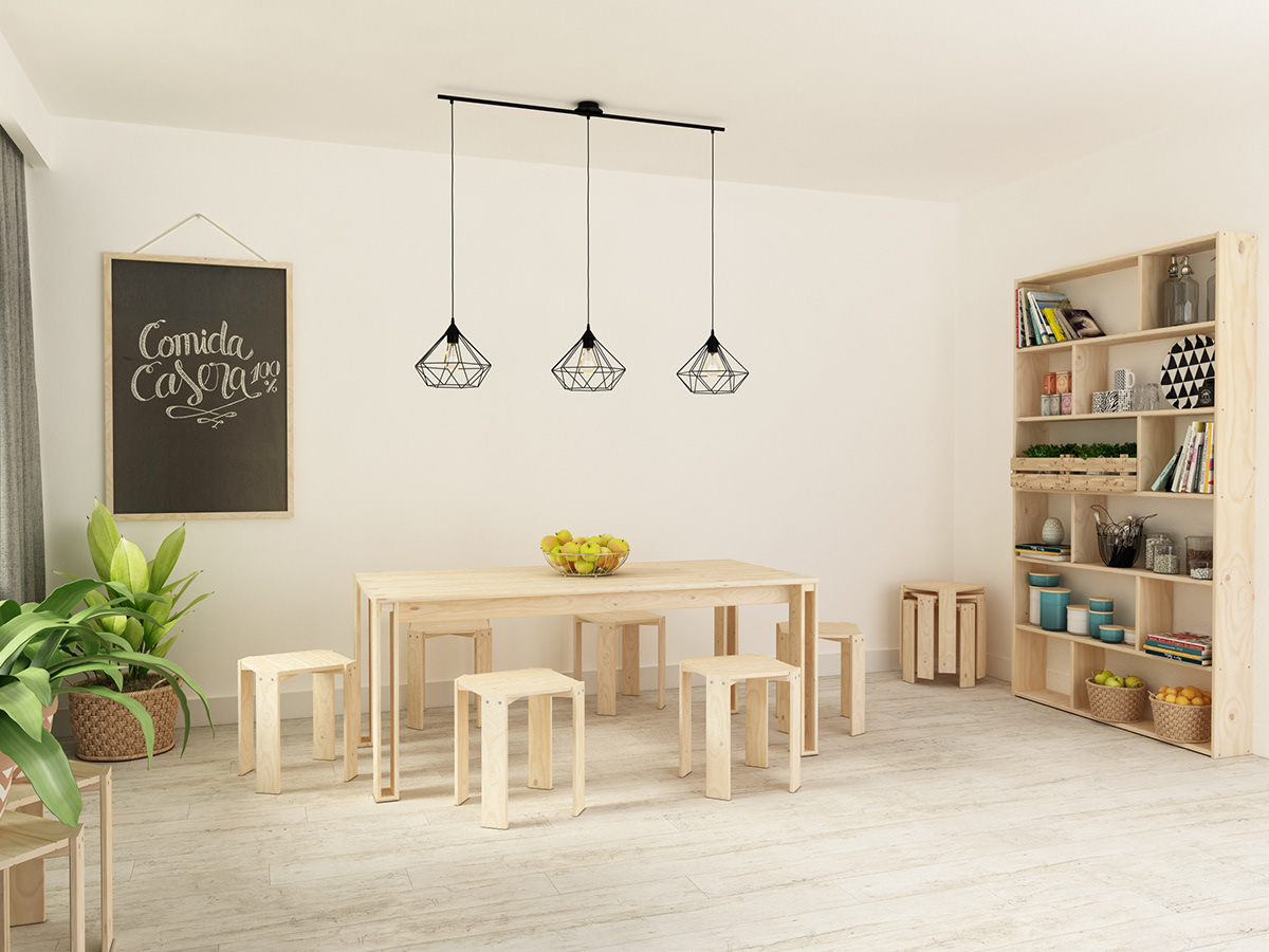 stool，four，pine，