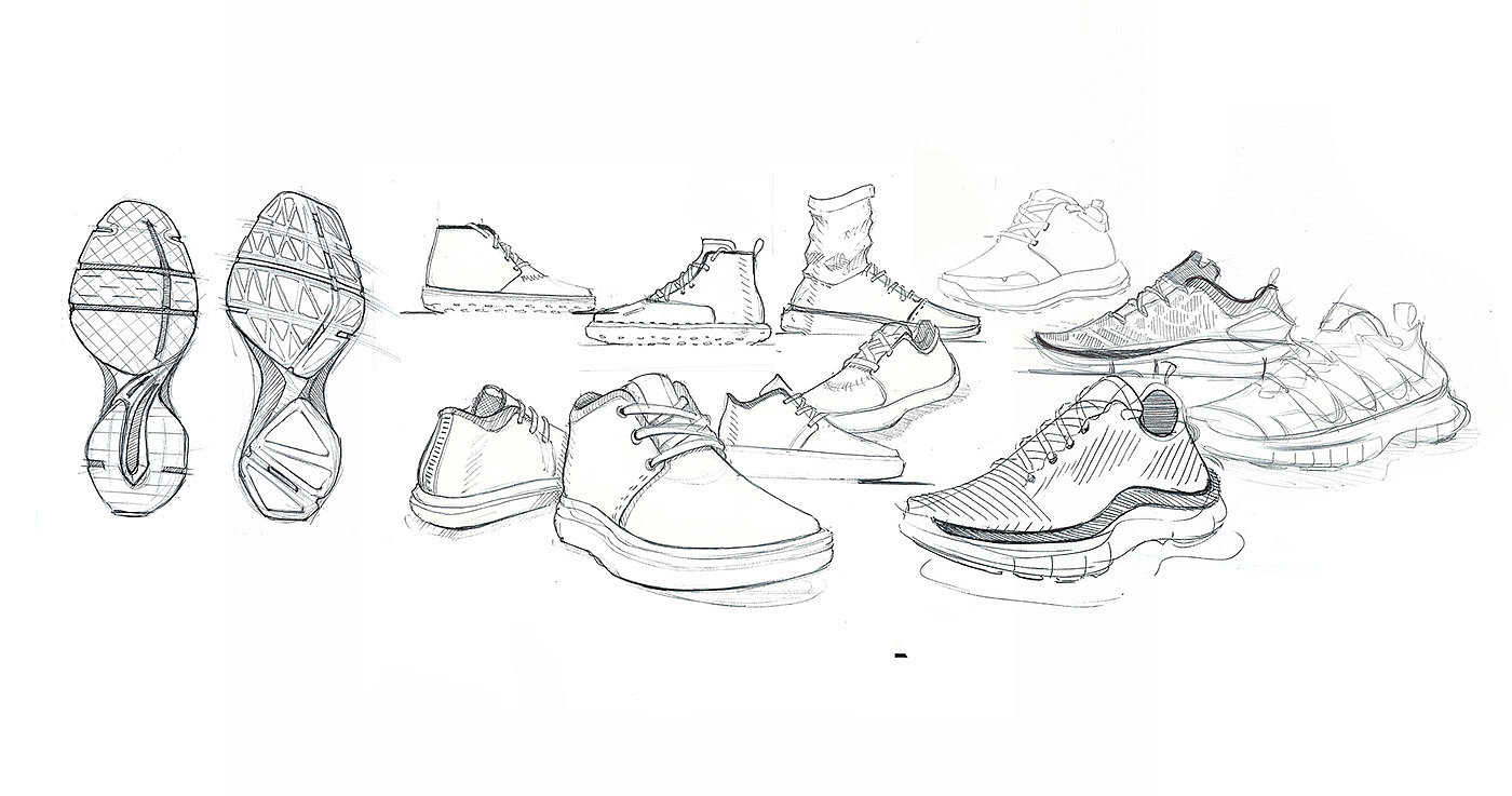 跑鞋，靴子，草图，