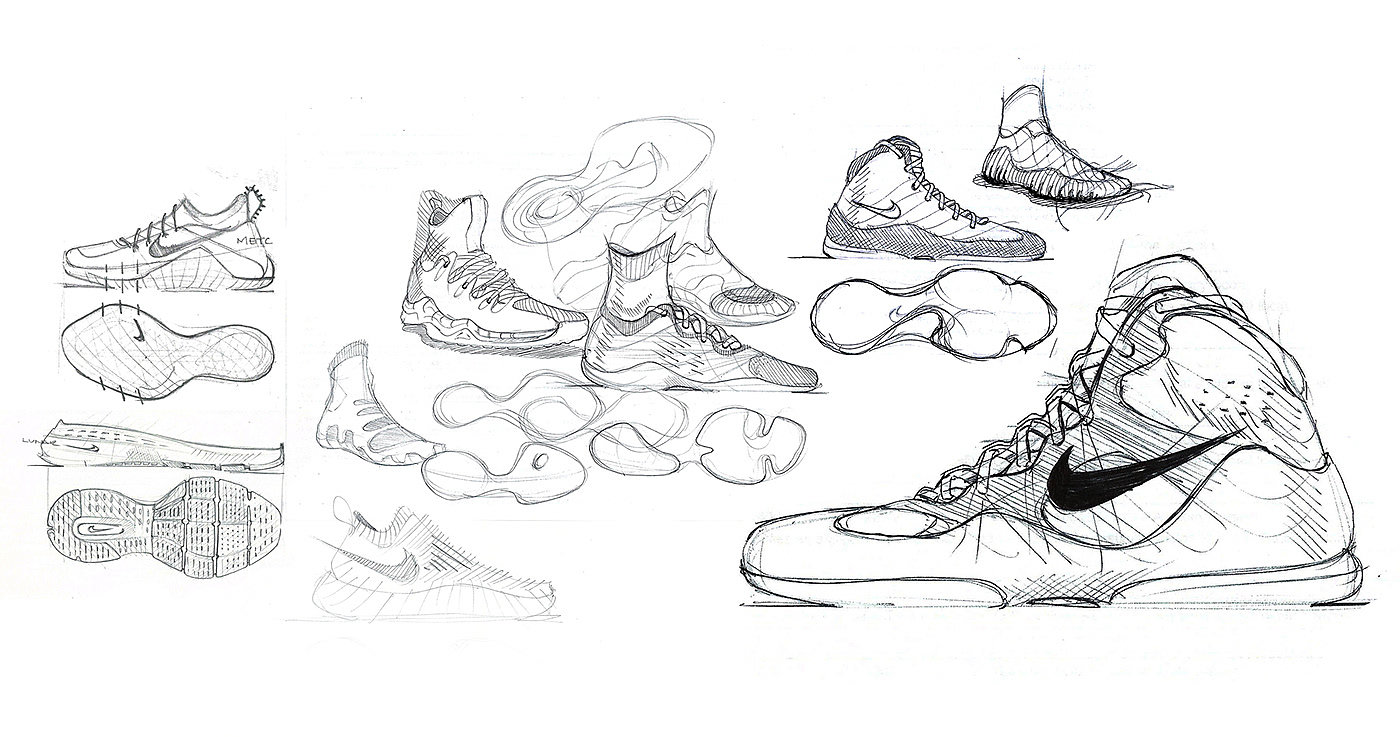 跑鞋，靴子，草图，
