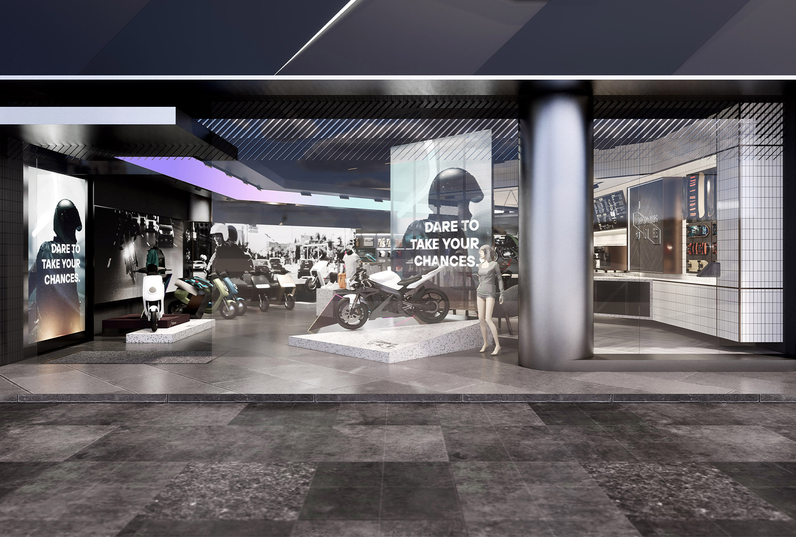 Red design，space design ，Original design，industrial design，Electric vehicle，Electric two wheeled vehicle，Concept store，New retail，