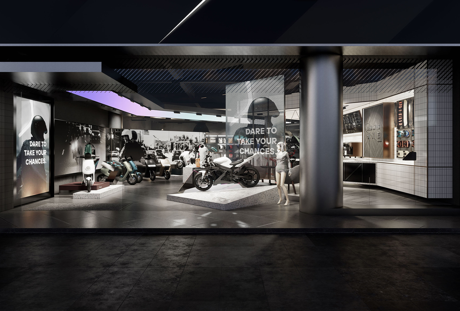 Red design，space design ，Original design，industrial design，Electric vehicle，Electric two wheeled vehicle，Concept store，New retail，