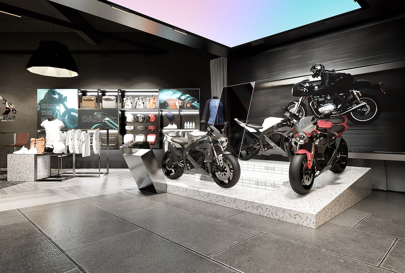 Red design，space design ，Original design，industrial design，Electric vehicle，Electric two wheeled vehicle，Concept store，New retail，