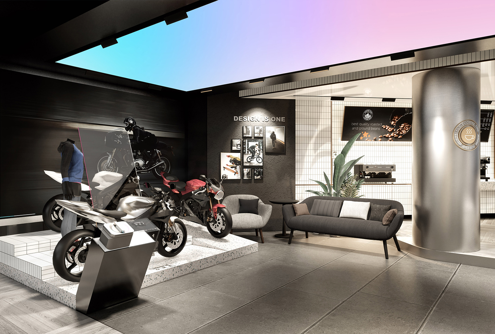 Red design，space design ，Original design，industrial design，Electric vehicle，Electric two wheeled vehicle，Concept store，New retail，