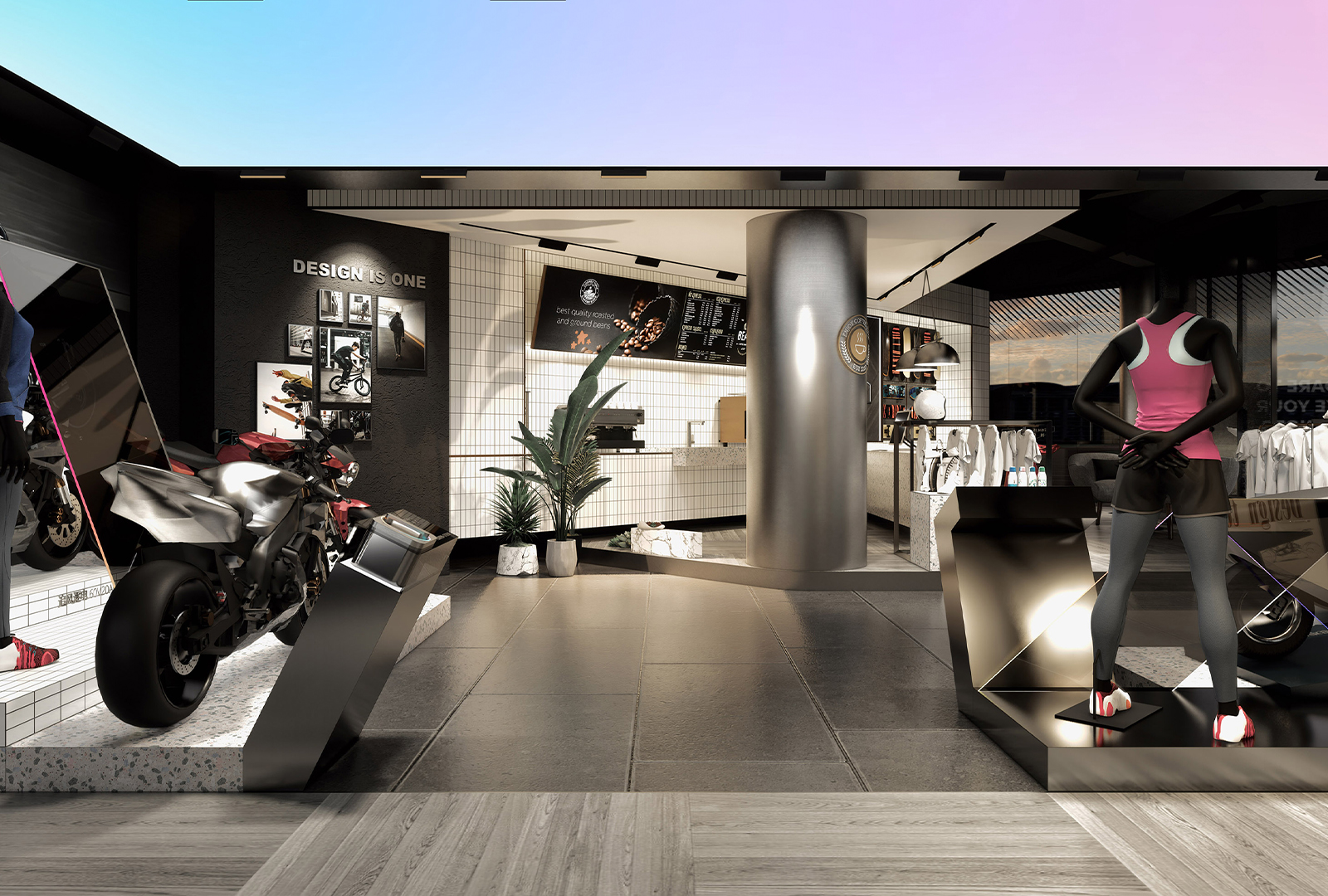 Red design，space design ，Original design，industrial design，Electric vehicle，Electric two wheeled vehicle，Concept store，New retail，