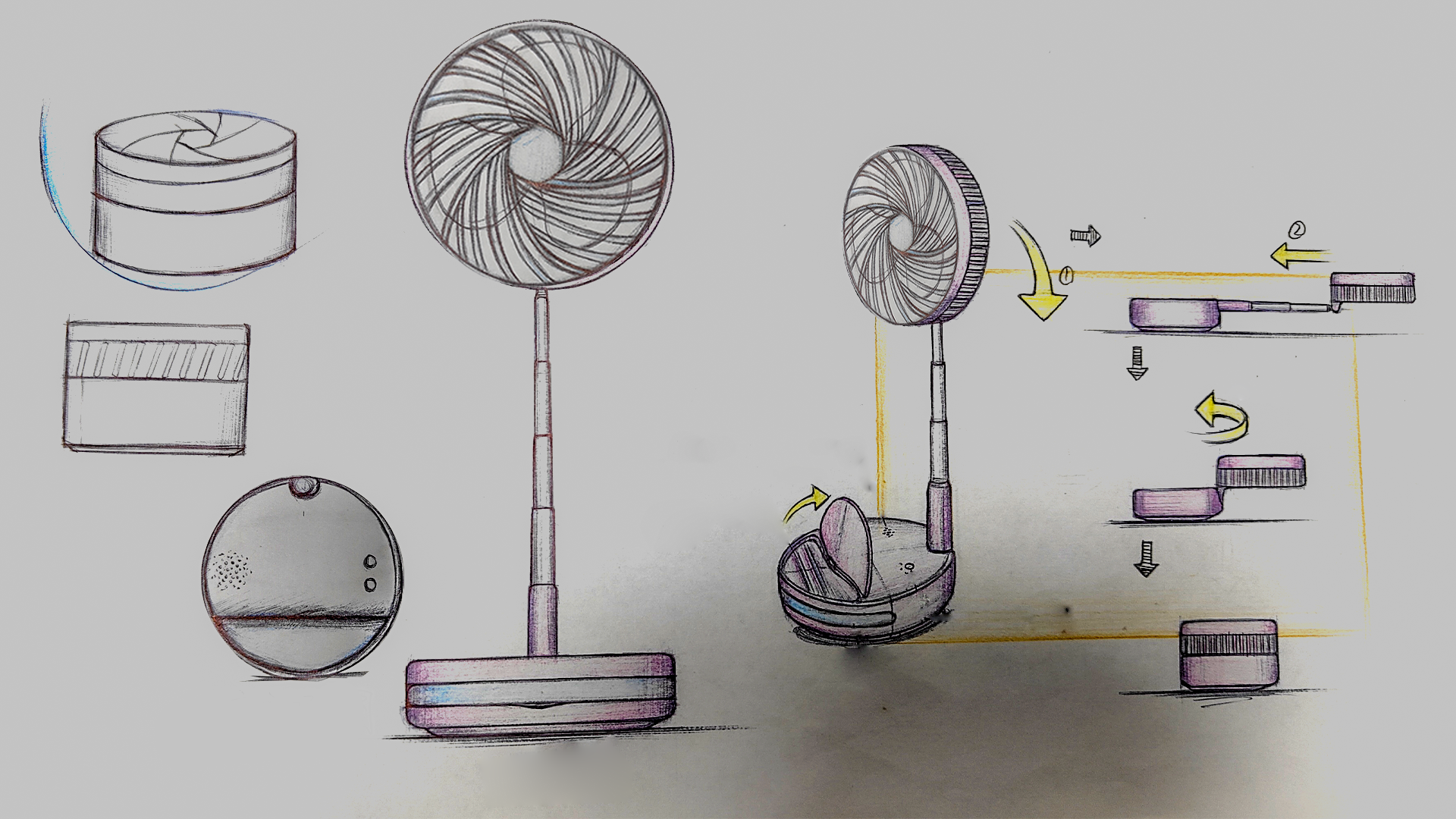 Folding fan，Multi angle switching，Landing, desktop dual mode，product design，industrial design，Appearance design，