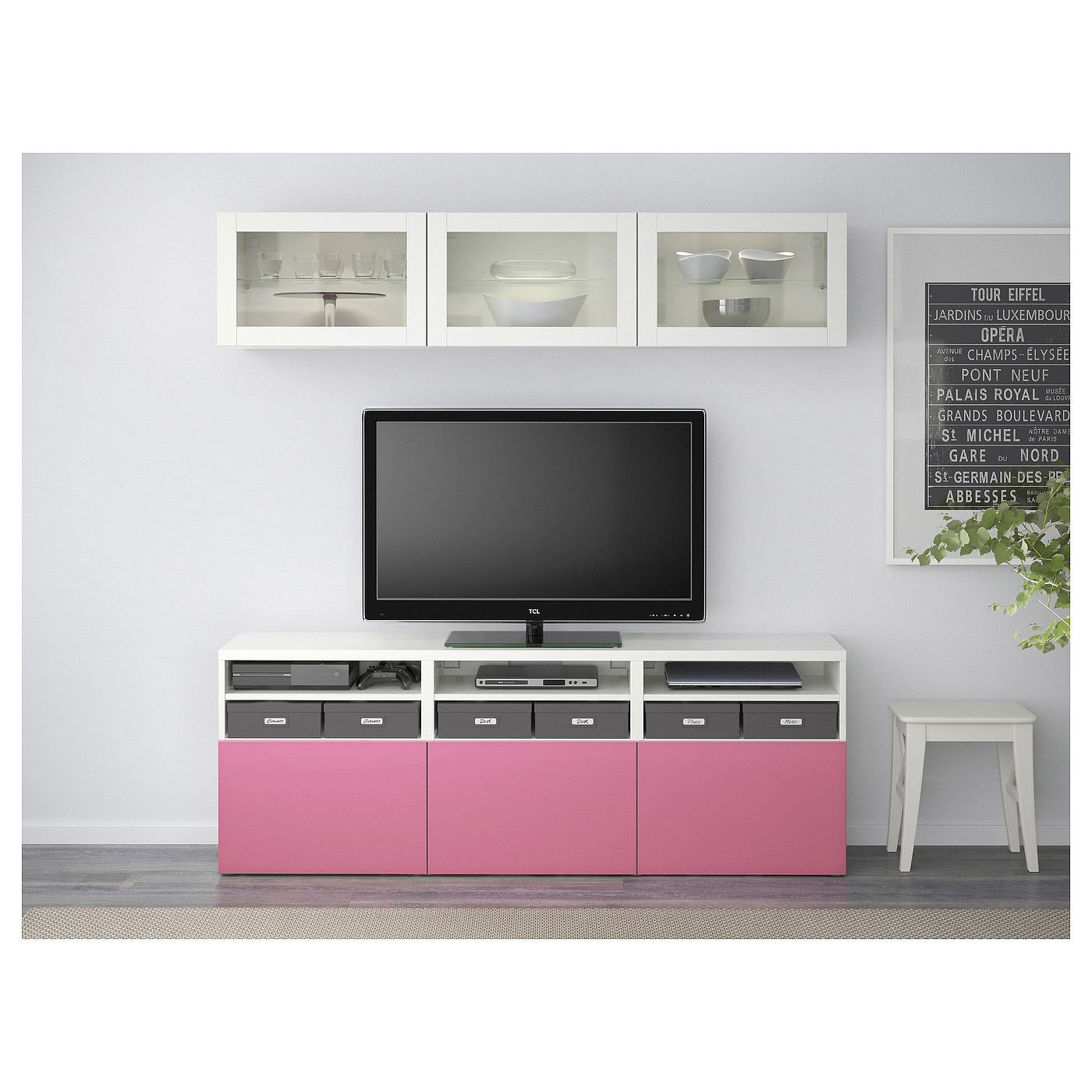 宜家，BESTÅ电视储物组合，Lappviken粉红色，IKEA，