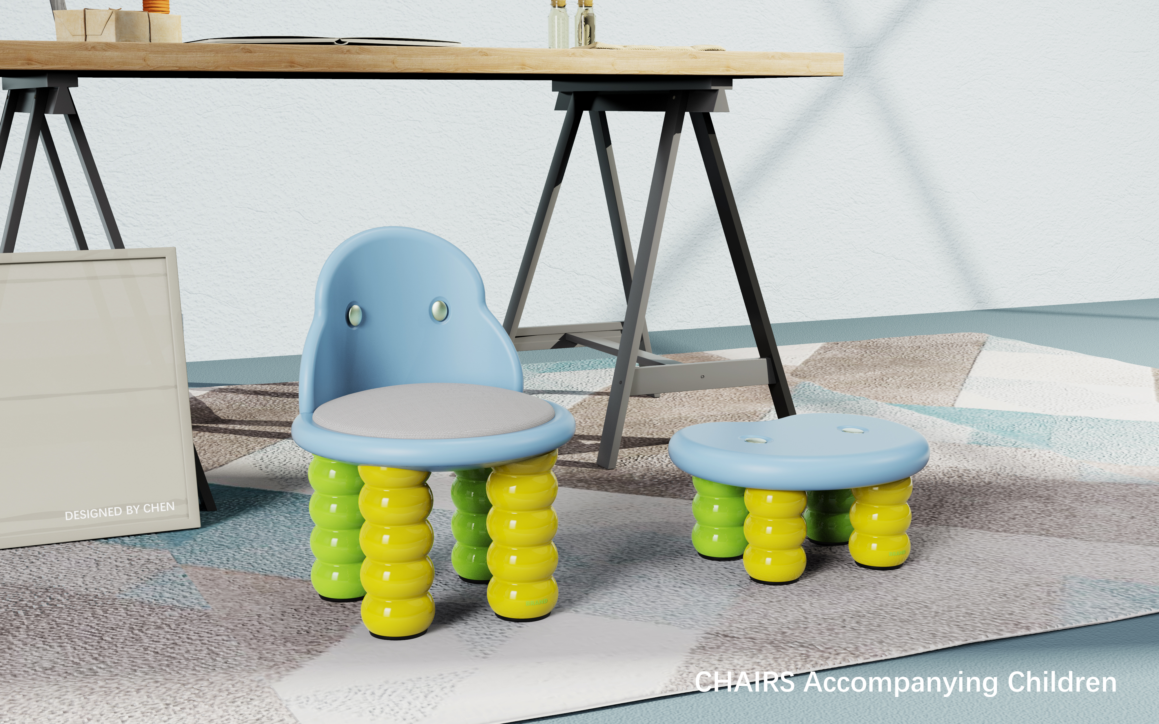 Children's chair; Modeling and rendering，