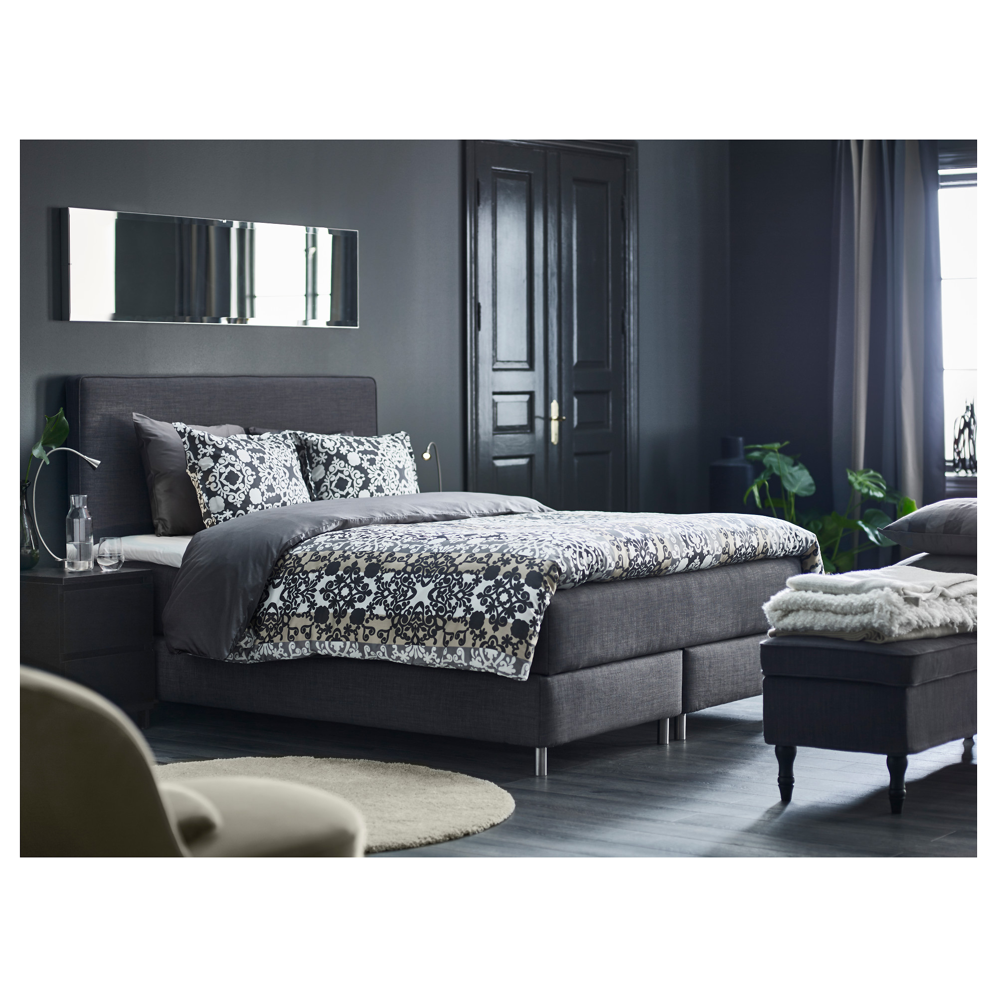 IKEA，Dunvik continental bed，IKEA，Tuss ö y dark grey，
