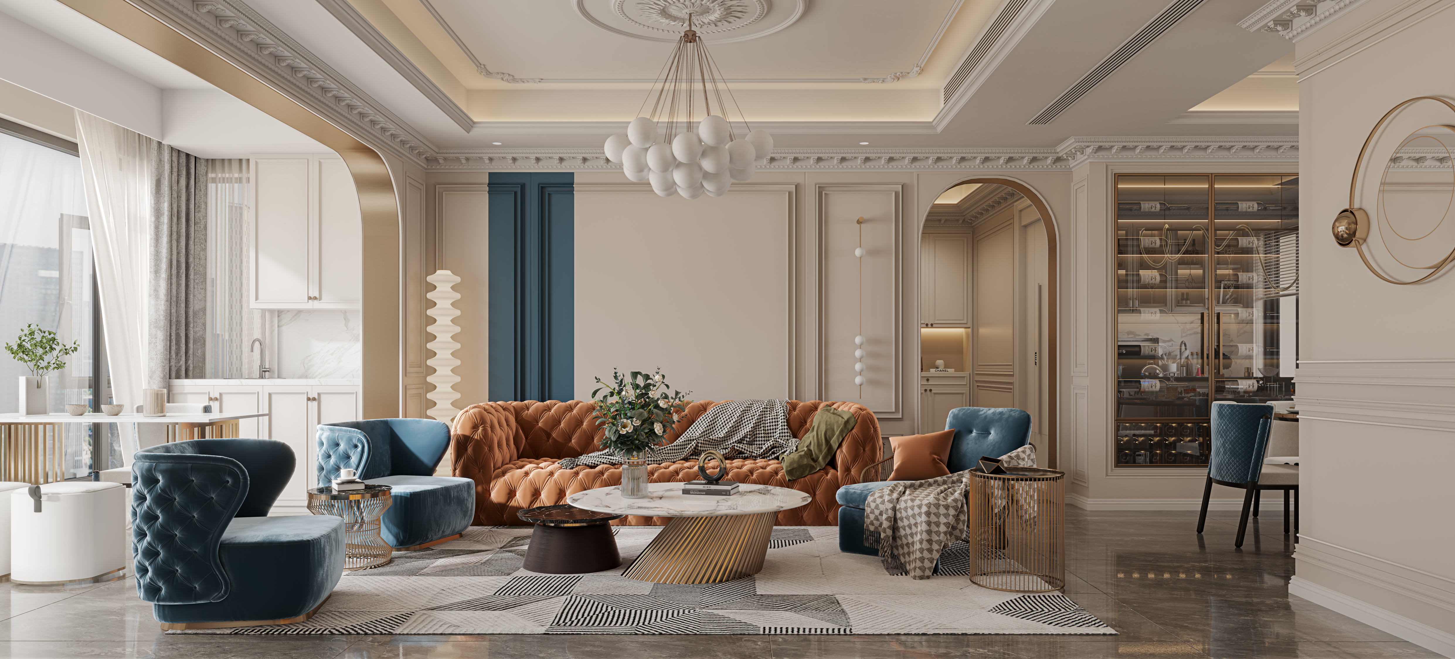 French light luxury living room，