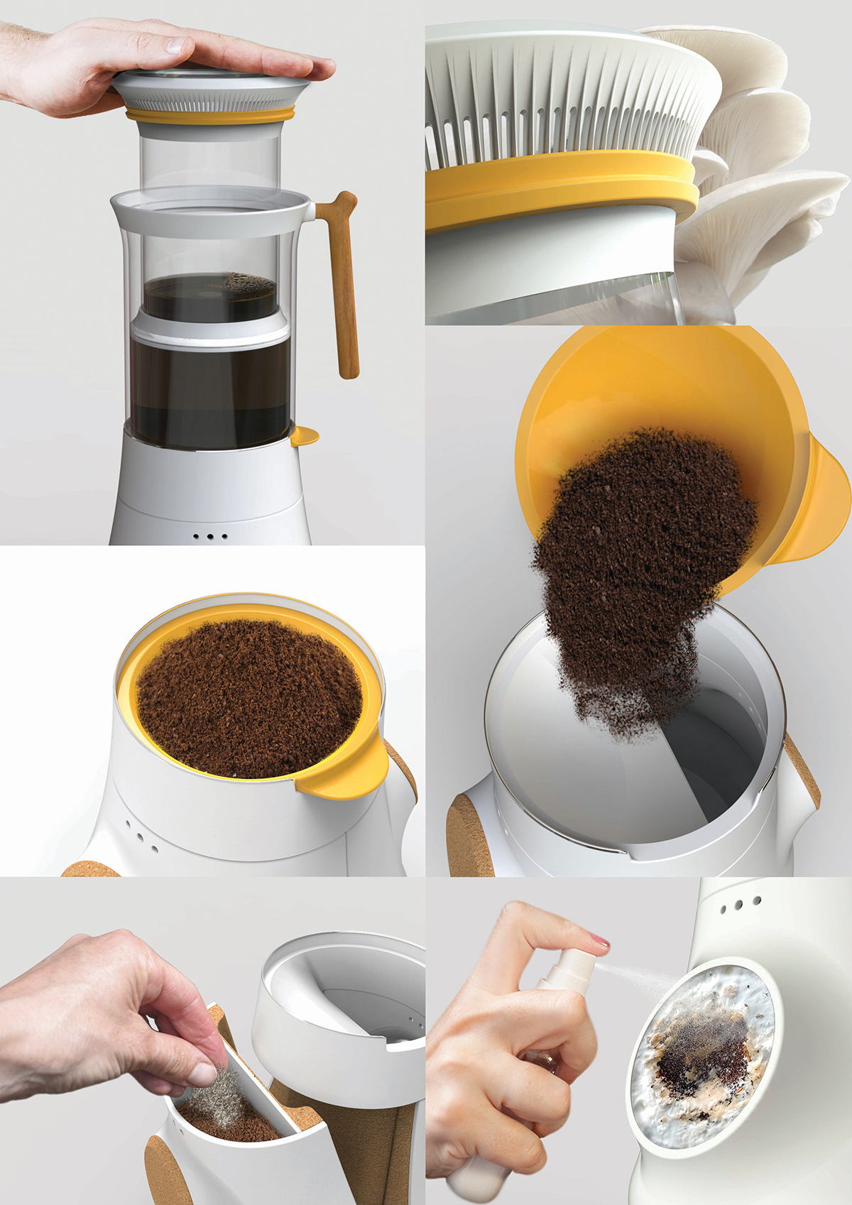 Coffee，Mushroom，waste recovery，brew，container，