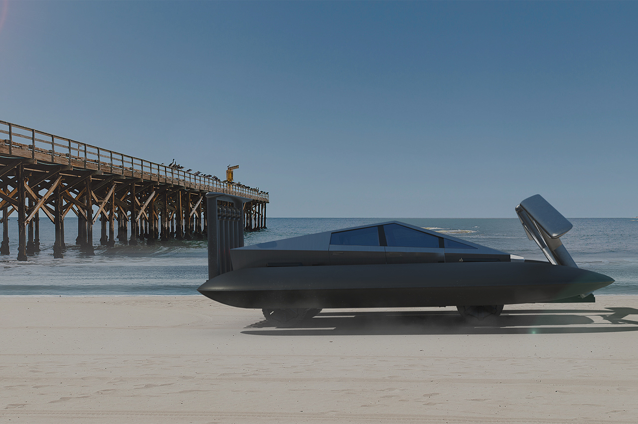 Cyber​​cat，Amphibious machinery，Tesla，Cyber truck，All electric catamaran，industrial design，