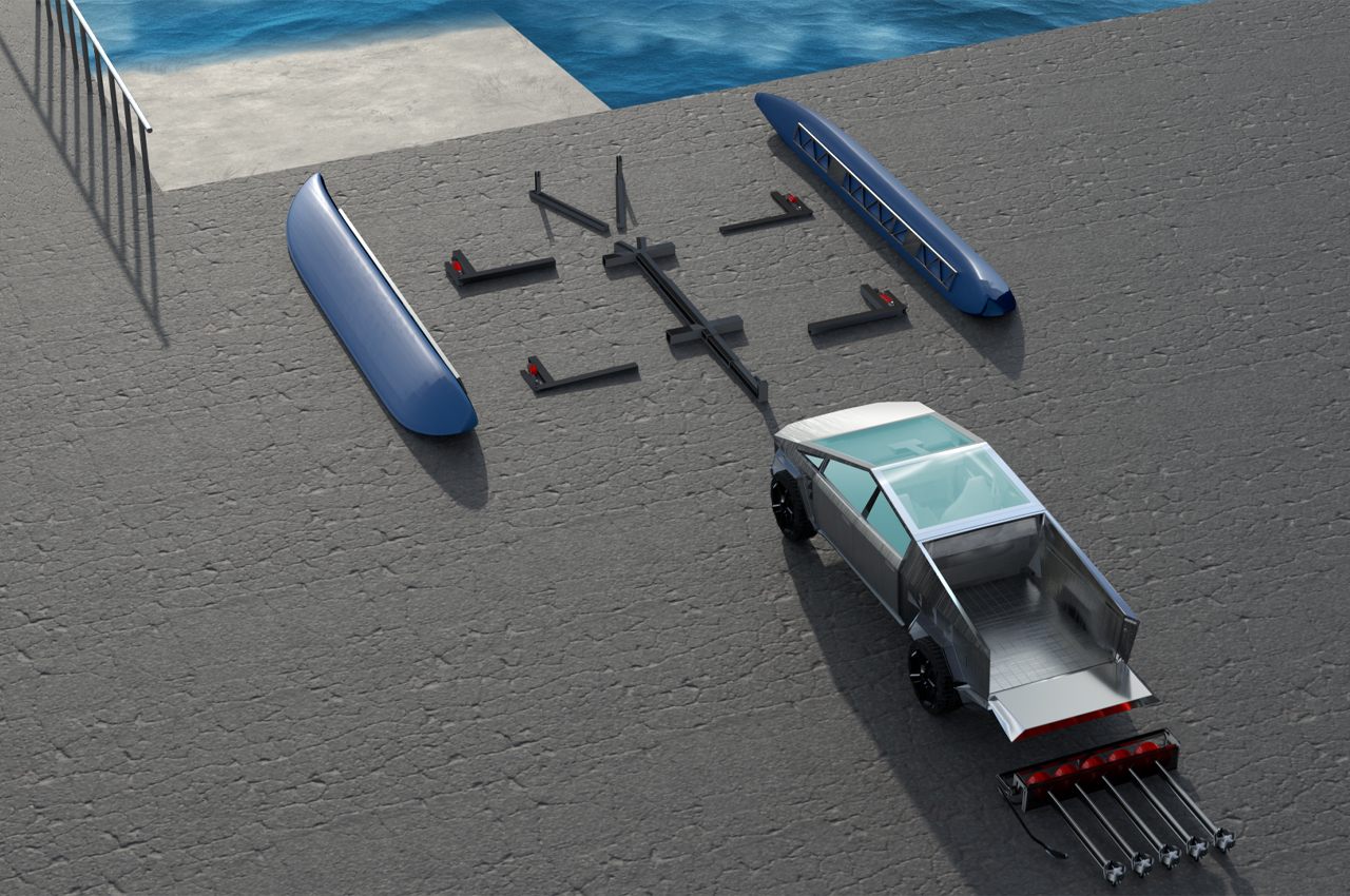 Cyber​​cat，Amphibious machinery，Tesla，Cyber truck，All electric catamaran，industrial design，
