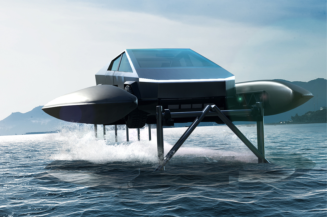 Cyber​​cat，Amphibious machinery，Tesla，Cyber truck，All electric catamaran，industrial design，