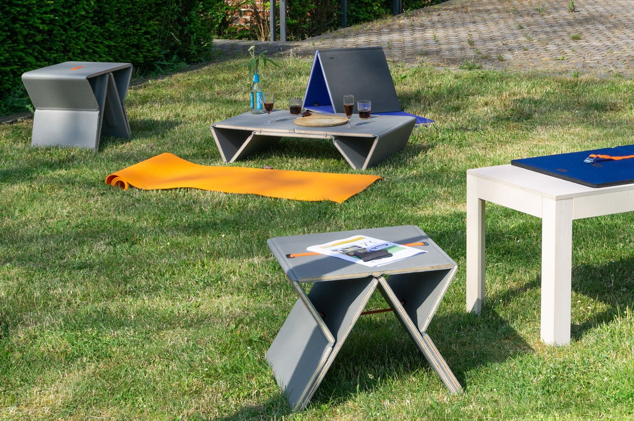 Outdoor furniture design，Threefold，Conceptual design，Ergonomics，Foldable，Portable，Outdoor tables and chairs，