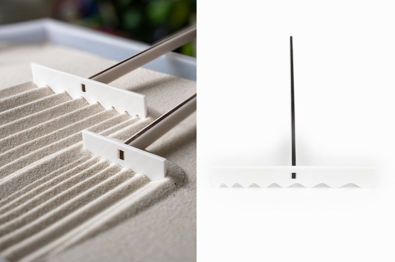 Desktop Zen Garden，product design，Natural wood，Visual design，Desktop tools，sand，Hand rake，