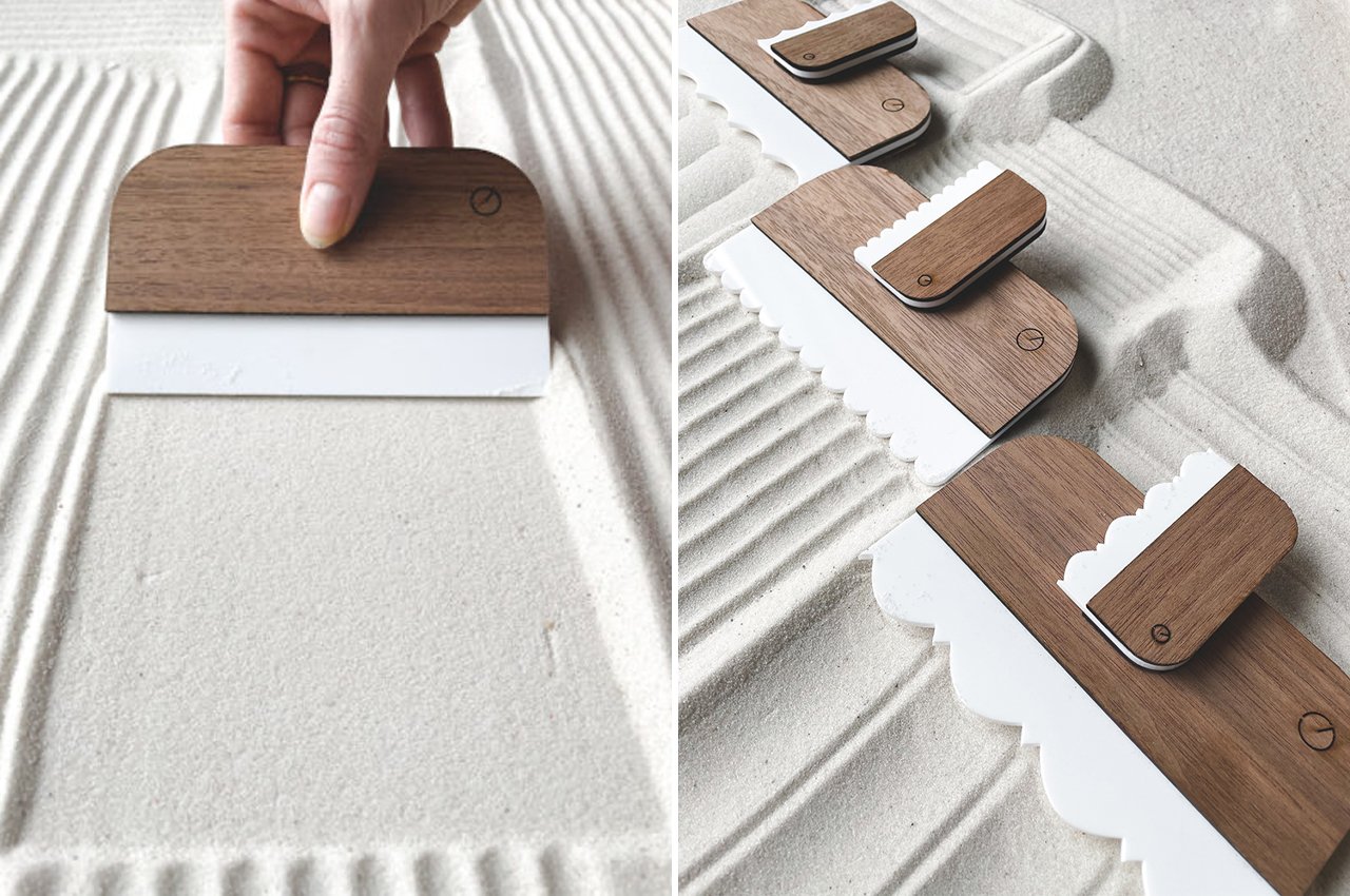 Desktop Zen Garden，product design，Natural wood，Visual design，Desktop tools，sand，Hand rake，
