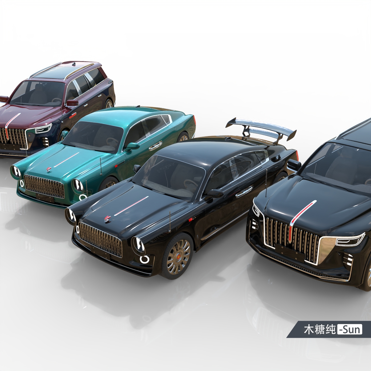 Domestic car, car design, red flag，