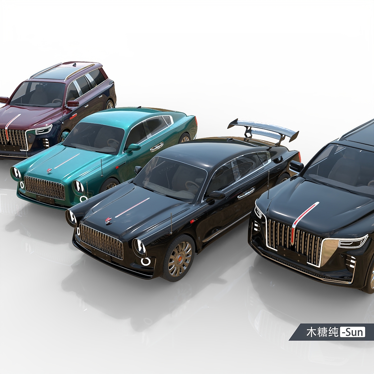 Domestic car, car design, red flag，