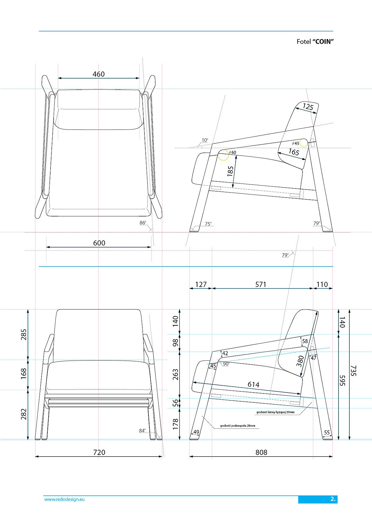 COIN，chair，Lower armrest，solid wood，