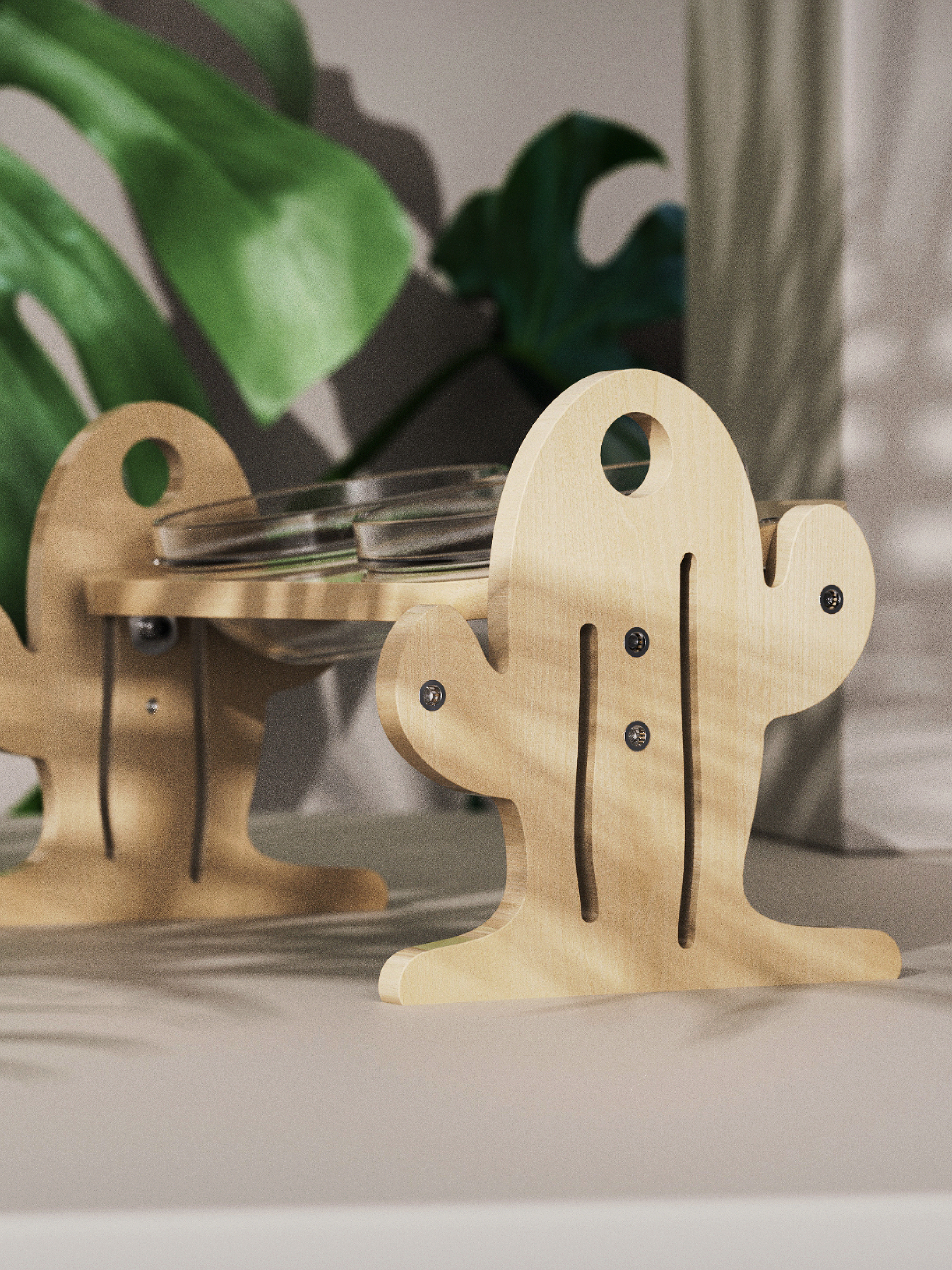 Cat bowl，cactus，solid wood，Pet bowl，interest，