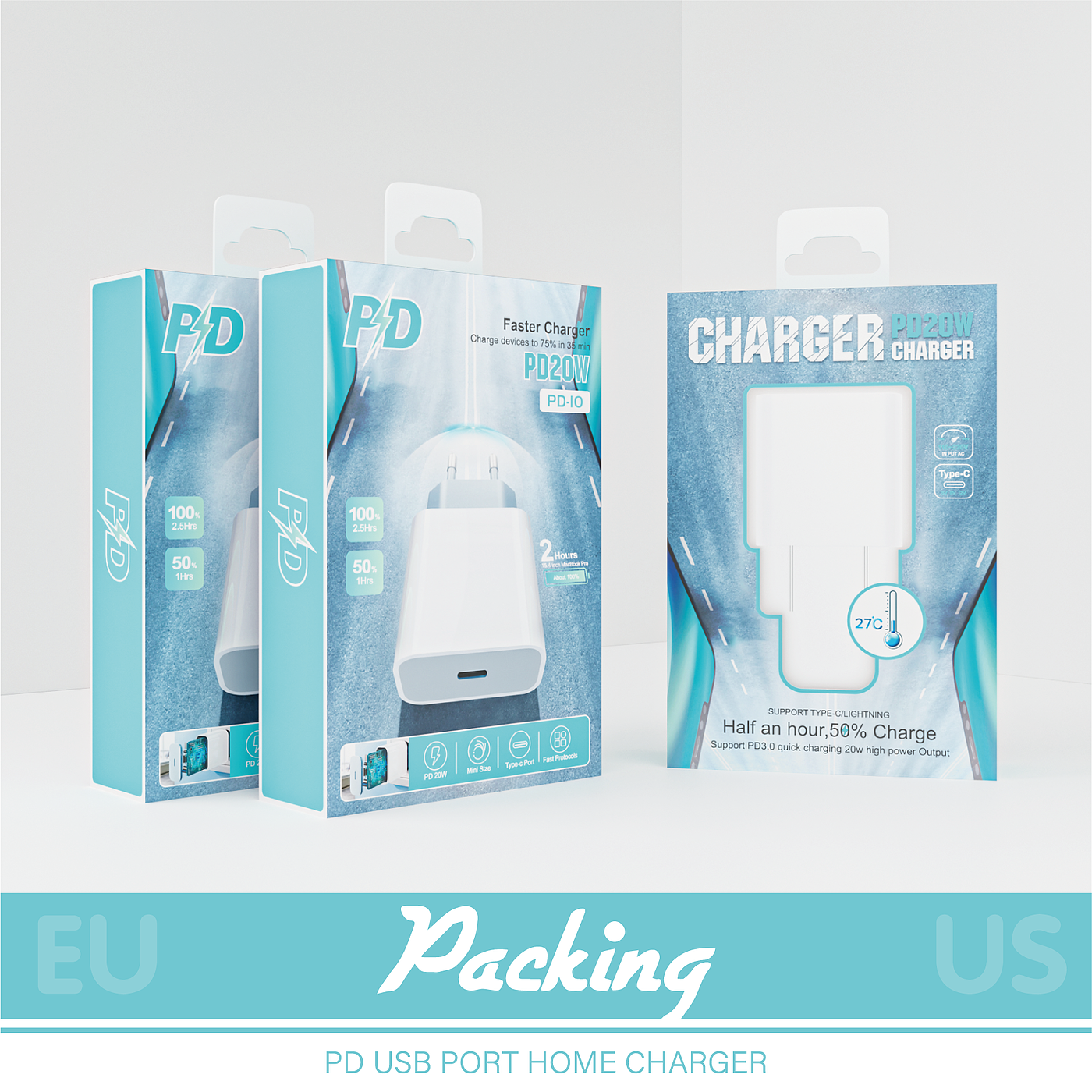 Charger，packing design，3C digital，