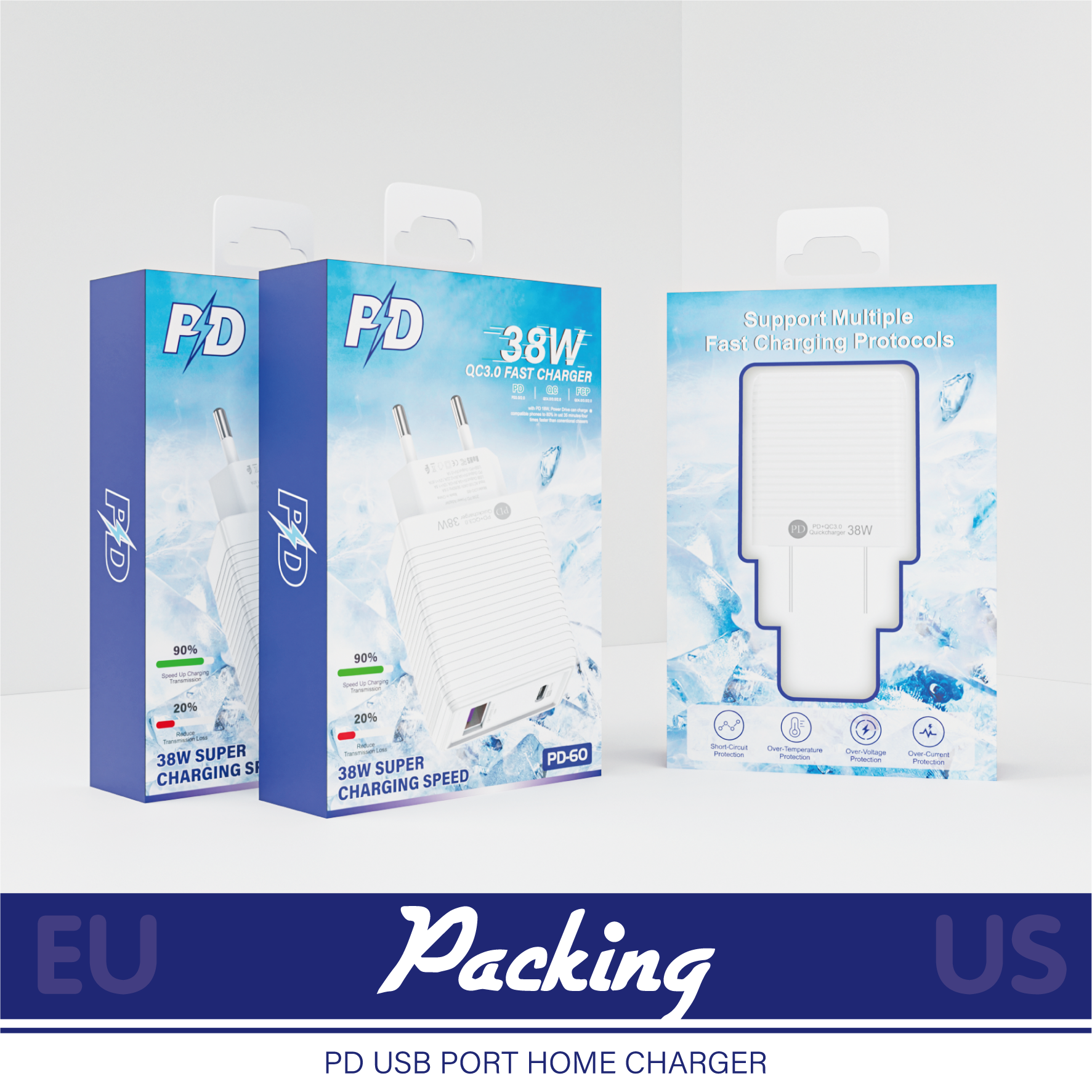 Charger，3C digital，packing design，