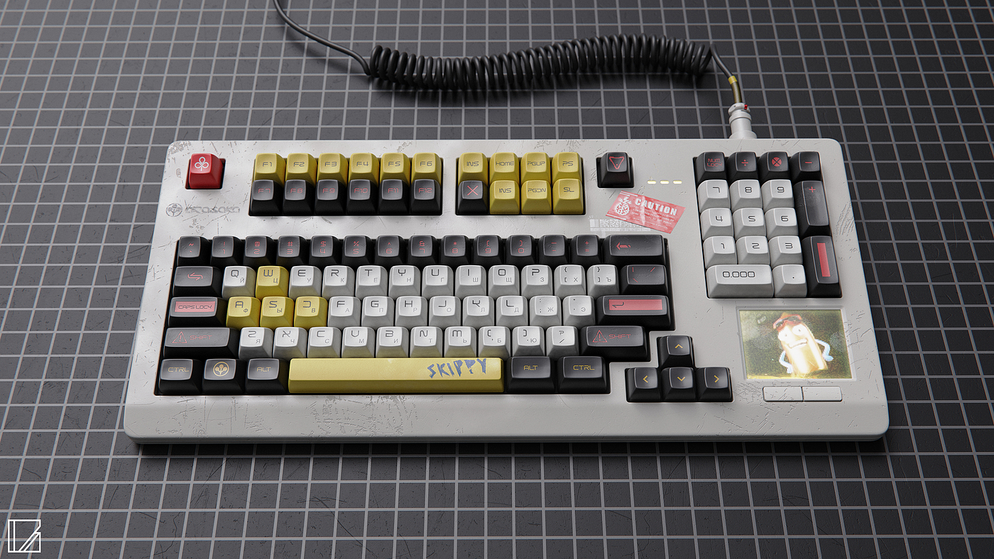 Retro futurism, cyberpunk 2077, mechanical keyboard，