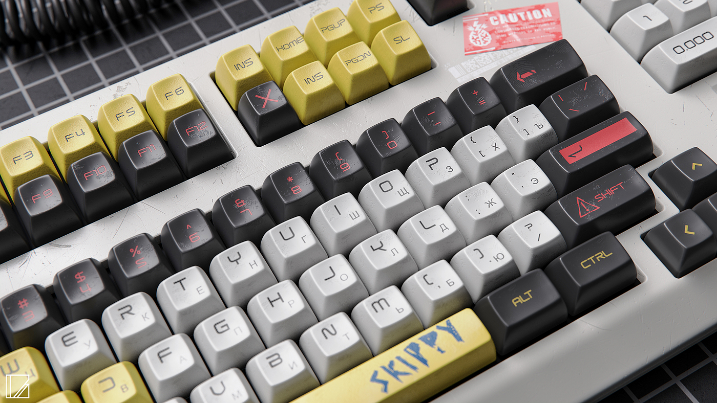 Retro futurism, cyberpunk 2077, mechanical keyboard，