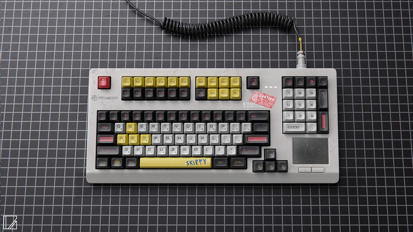 Retro futurism, cyberpunk 2077, mechanical keyboard，