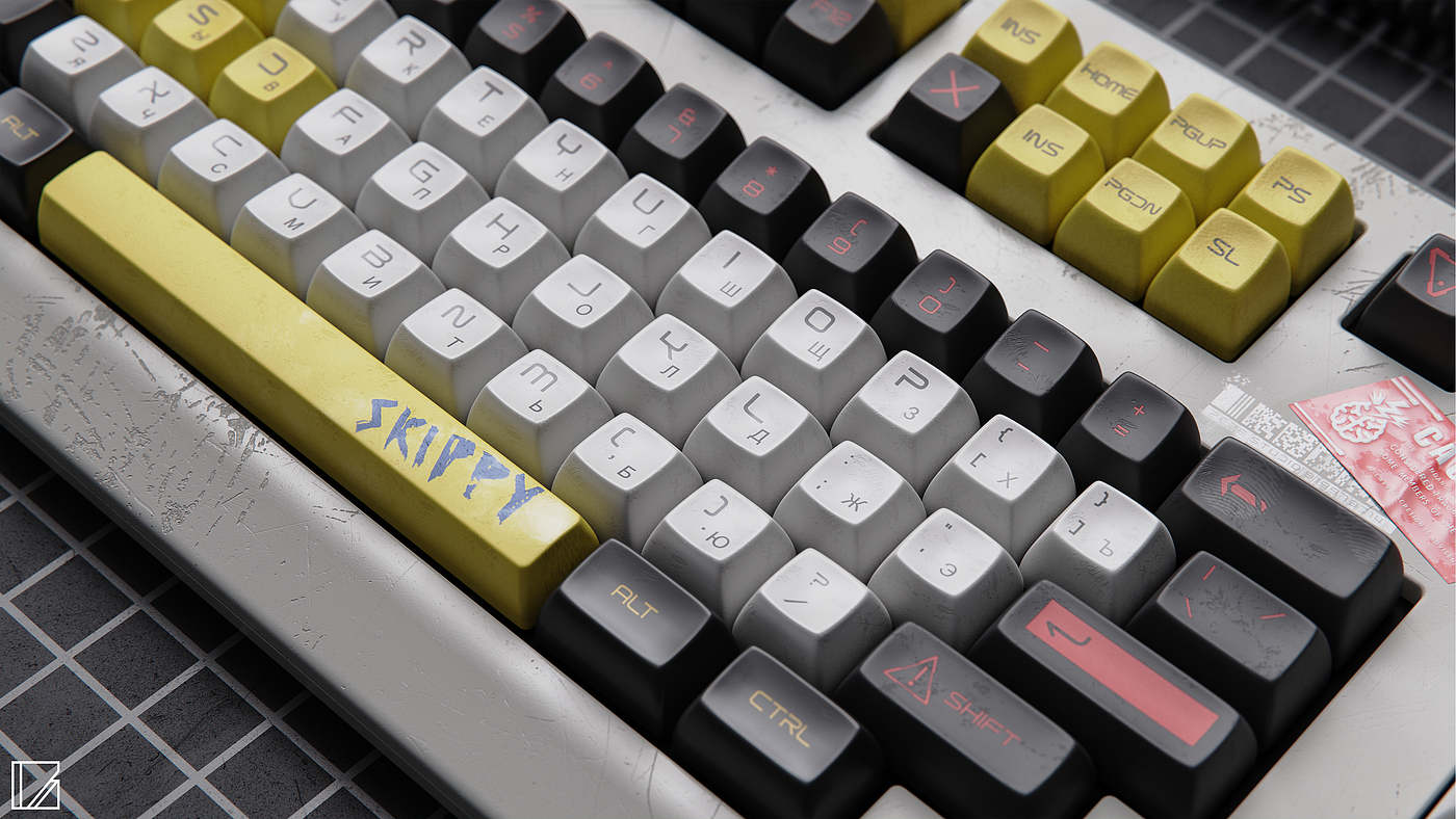 Retro futurism, cyberpunk 2077, mechanical keyboard，