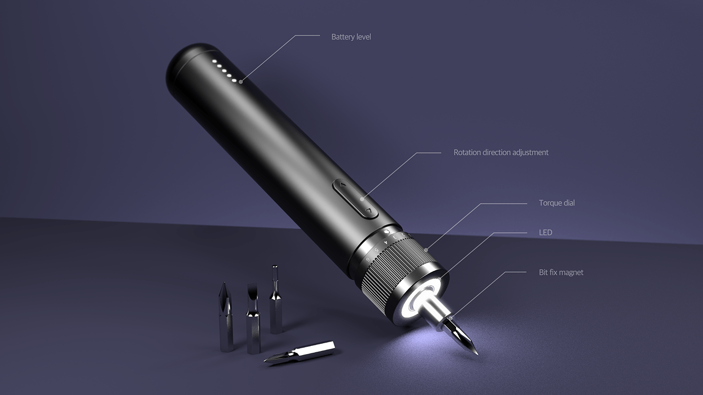 Electric screwdriver，bolt driver，3d，3D visualization，product，conceptual design，industrial，
