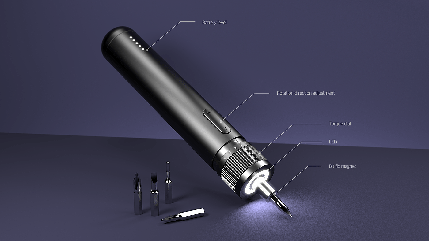 Electric screwdriver，bolt driver，3d，3D visualization，product，conceptual design，industrial，