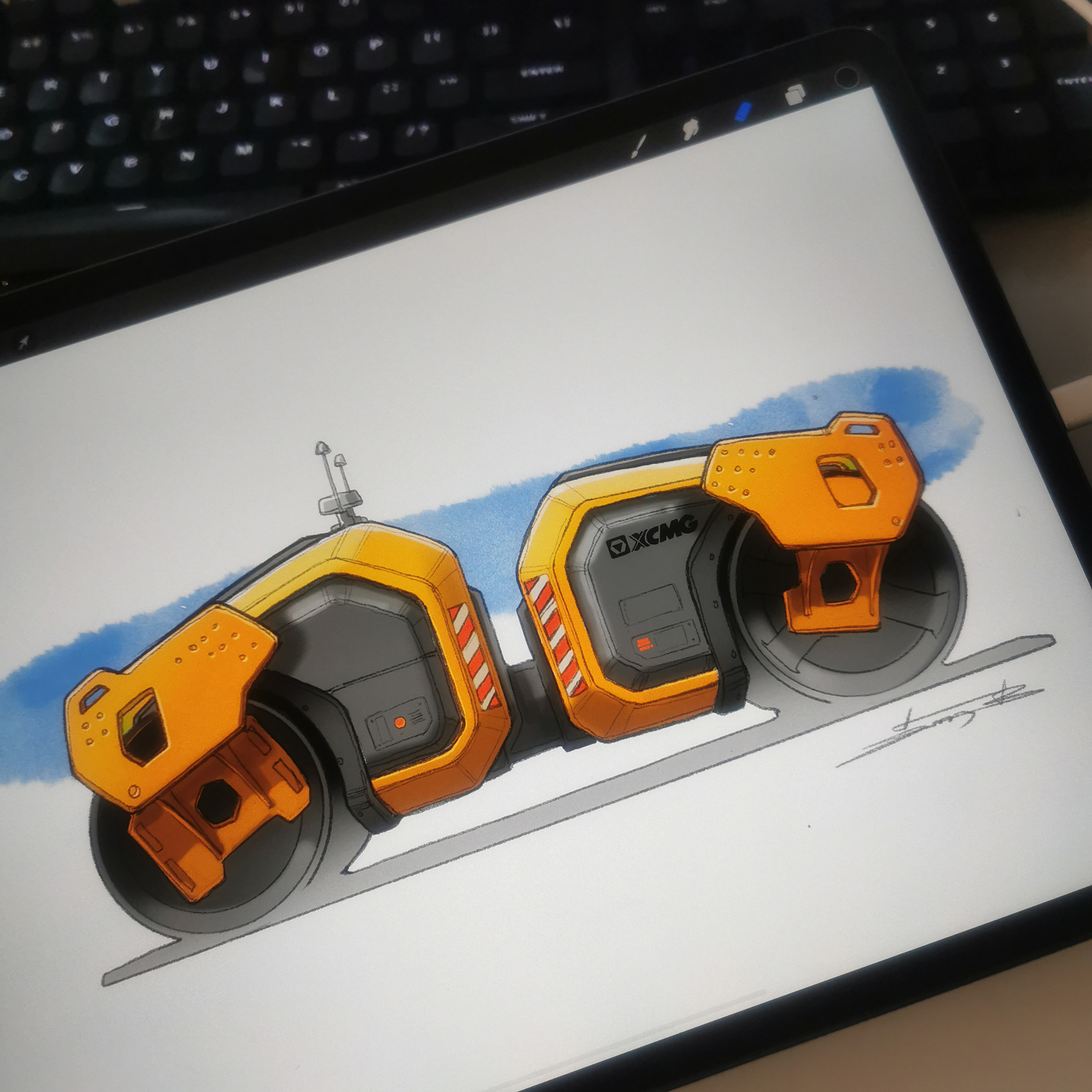 Engineering machinery design，industrial design，Roller design，Roller，Hand drawn，