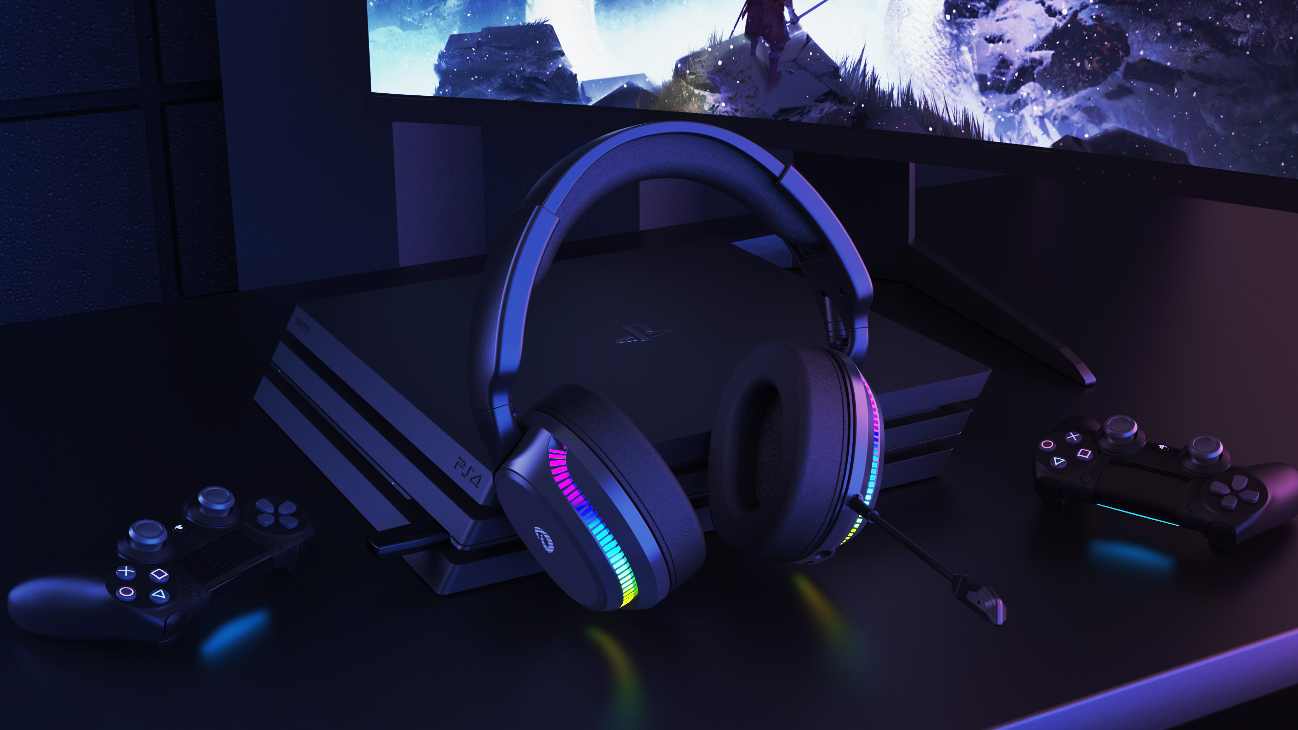 Daryou，headset，Game headset，Dazzle color，RGB，Game style，