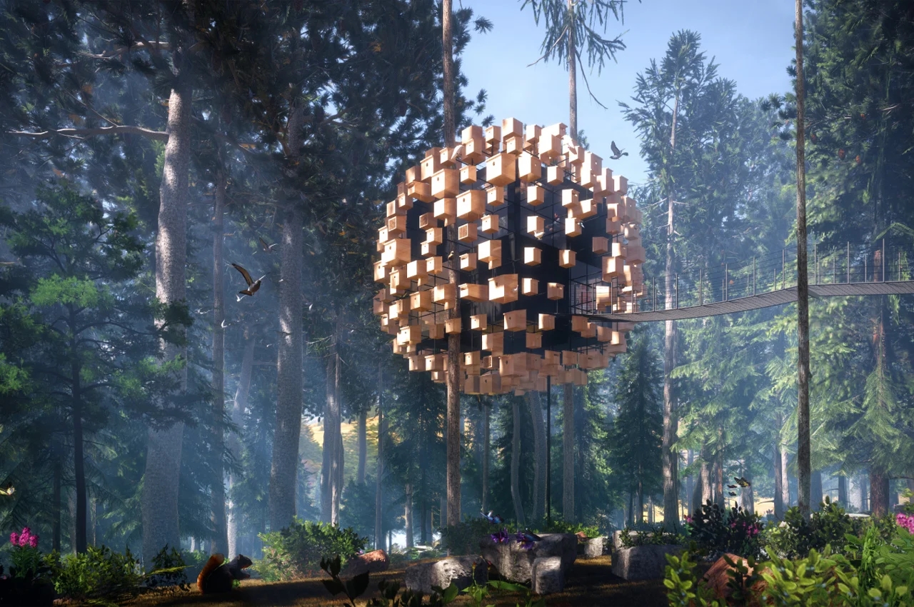 Bird's nest，immersive ，wood，stone，Treehotel，