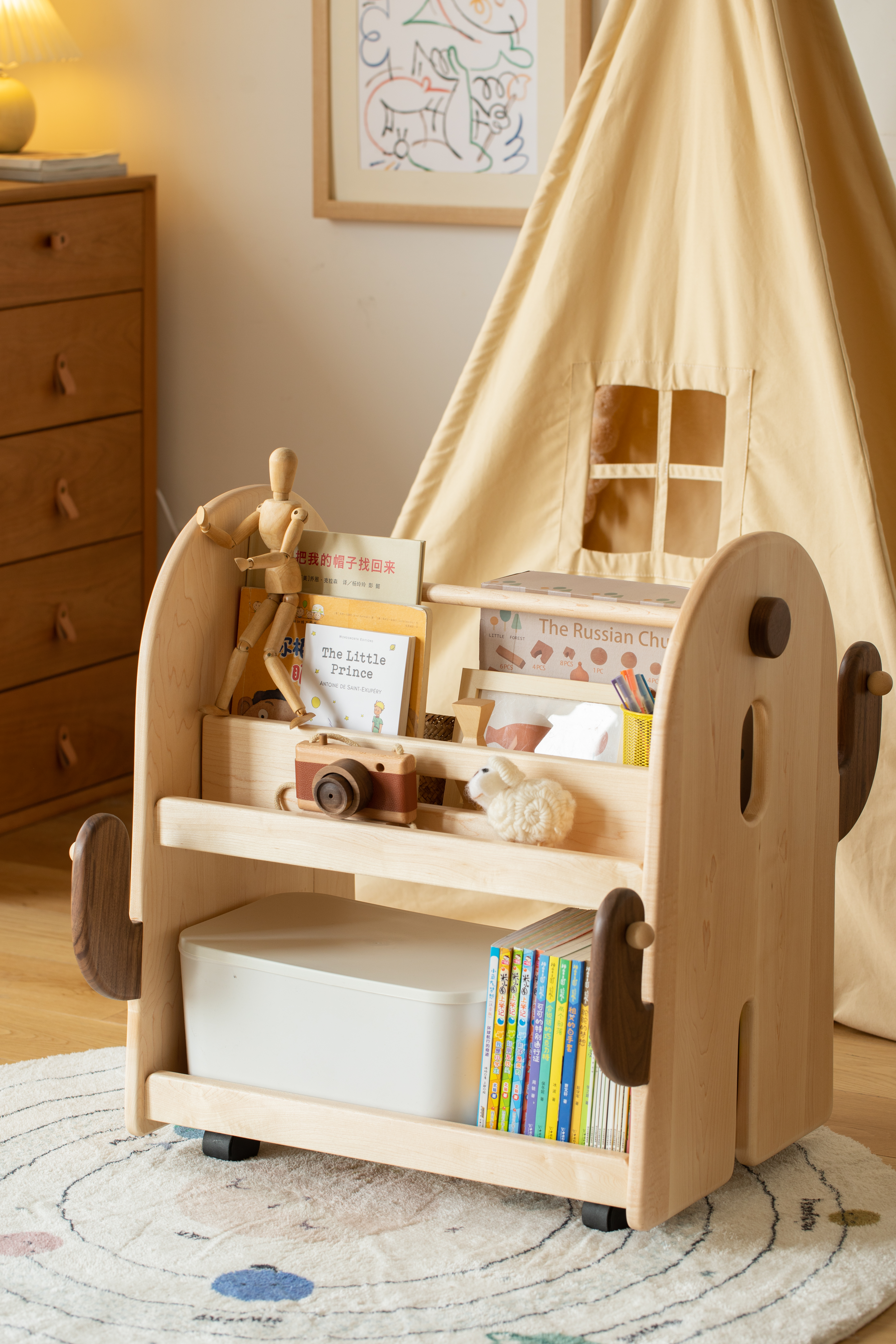Children's furniture，Trolley，Solid wood furniture，Original furniture，Picture book rack，Toy cabinet，