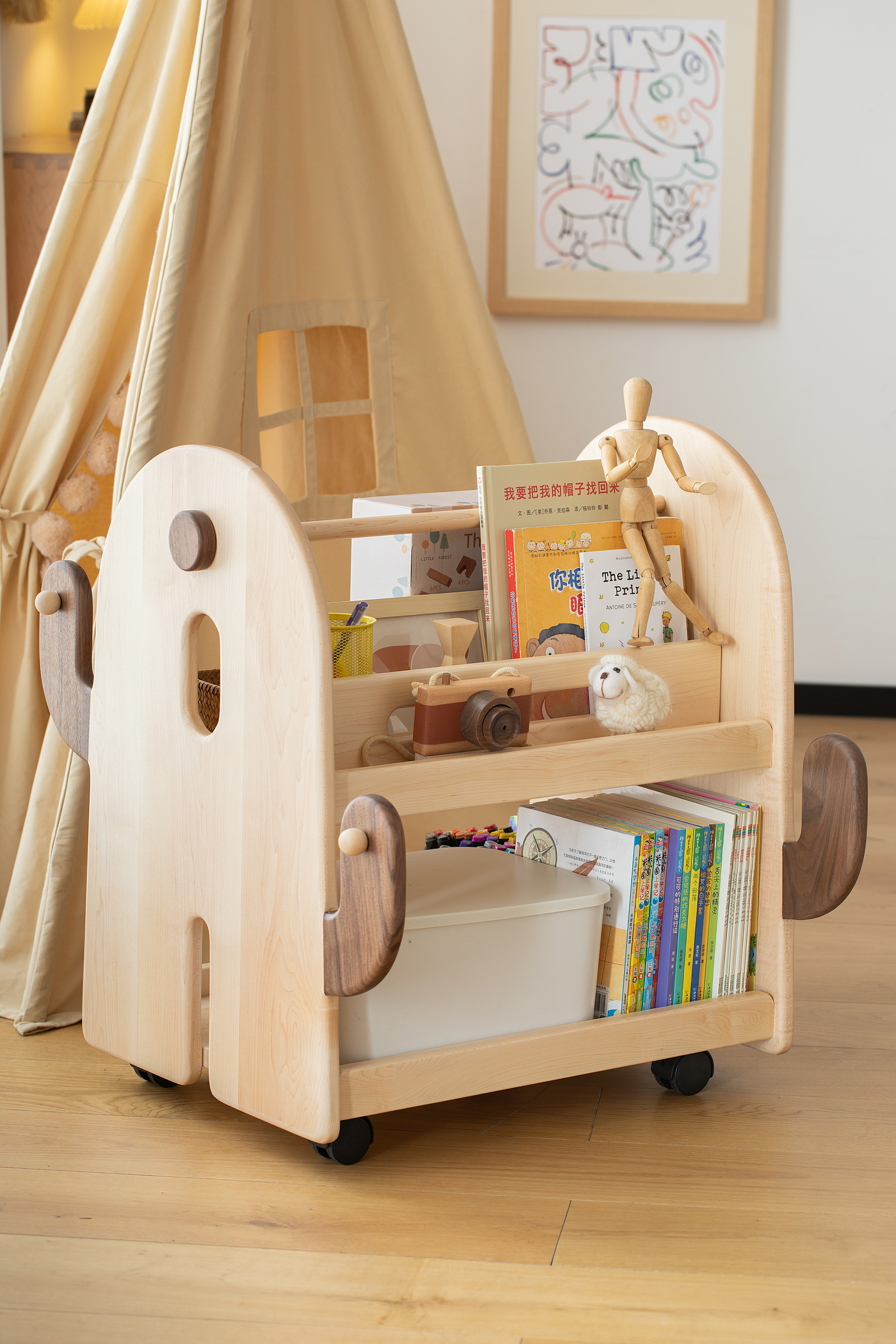 Children's furniture，Trolley，Solid wood furniture，Original furniture，Picture book rack，Toy cabinet，