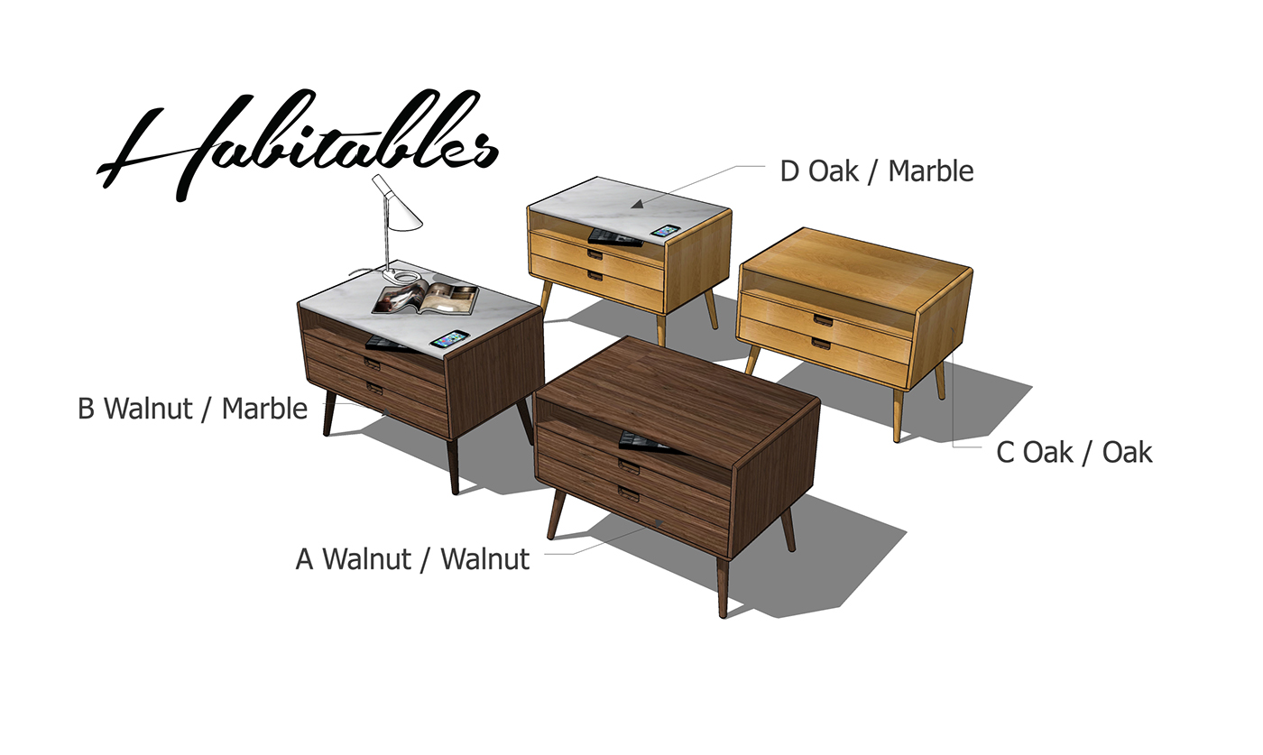 Manuel Barrera，Marble bedside table，Rina walnut，