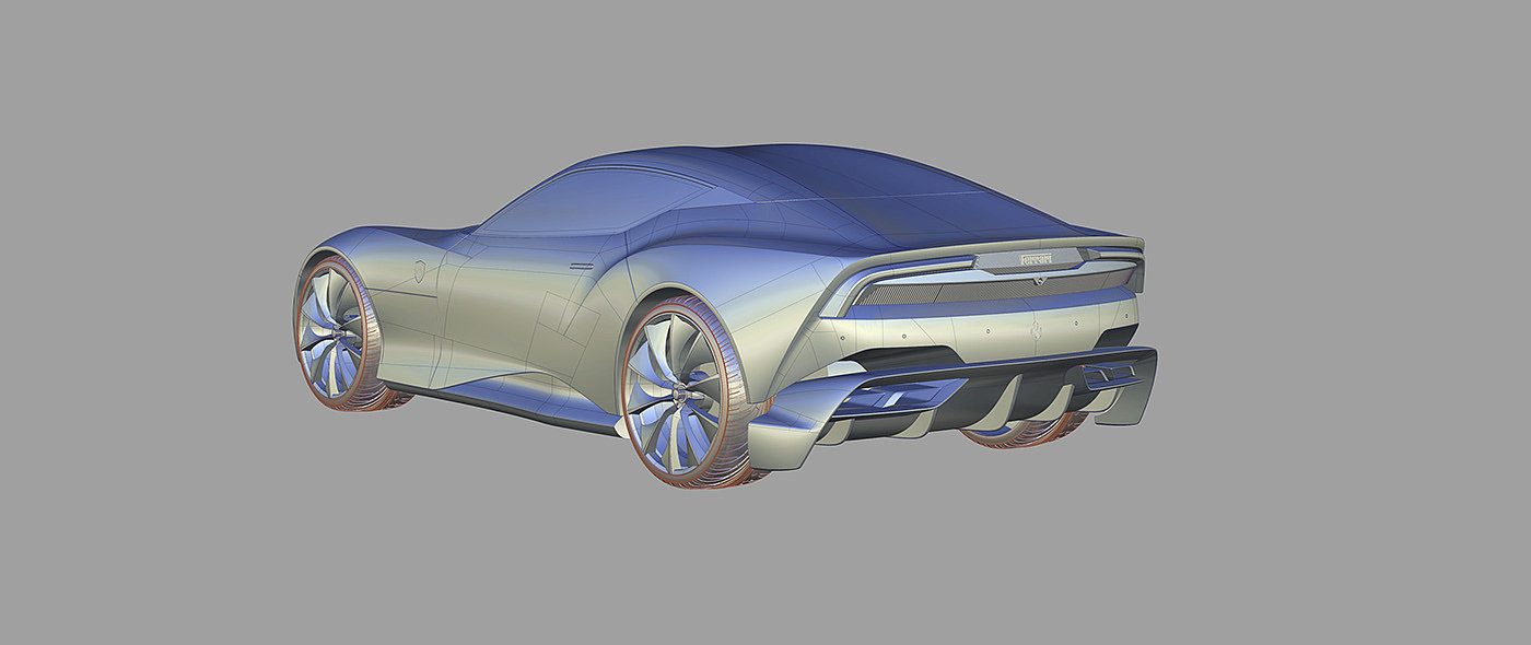 Matteo Drovetto，法拉利，3D 建模，可视化，汽车设计，Ferrari Concept，流线型设计，
