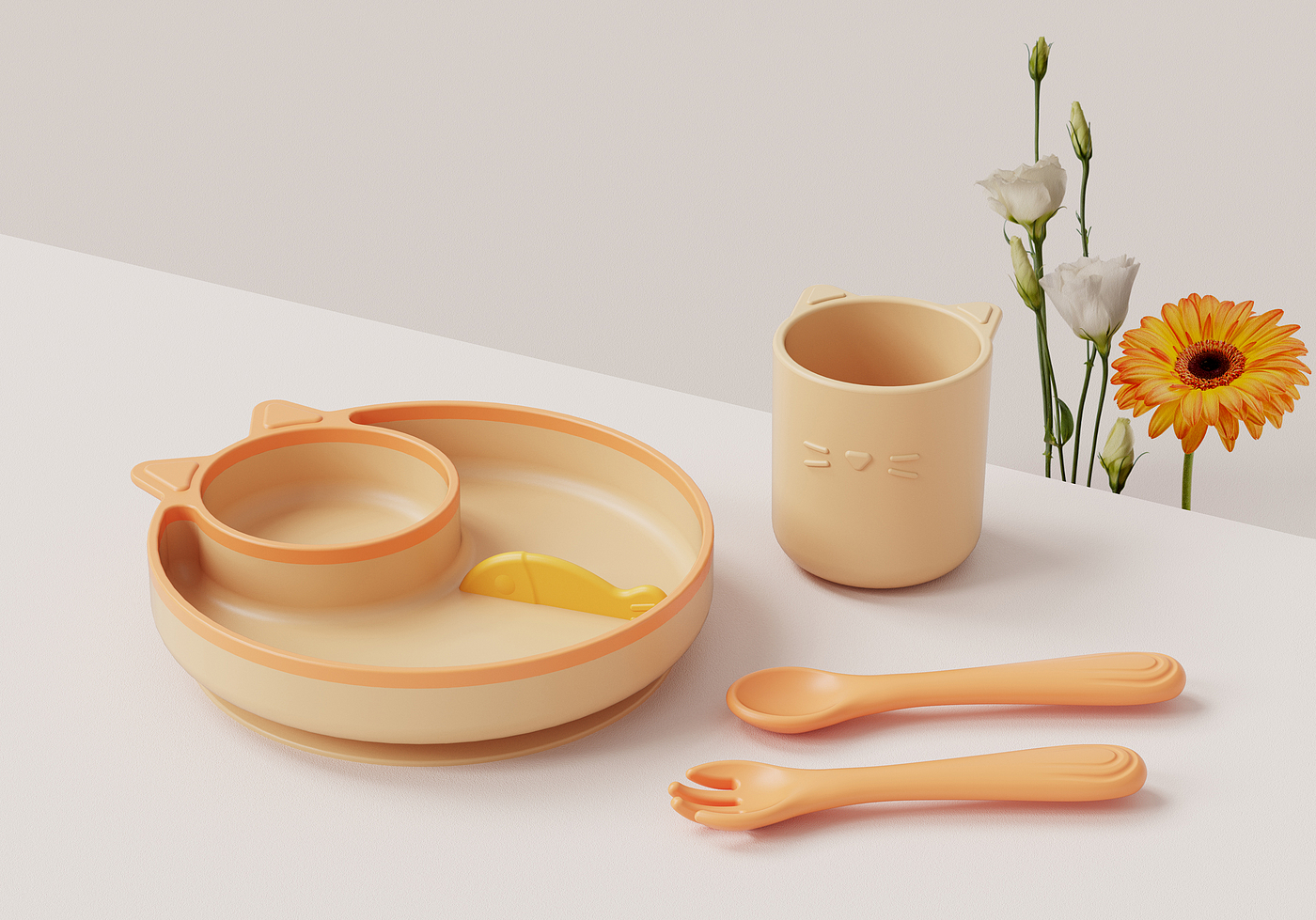 Children tableware，Cats and fish，