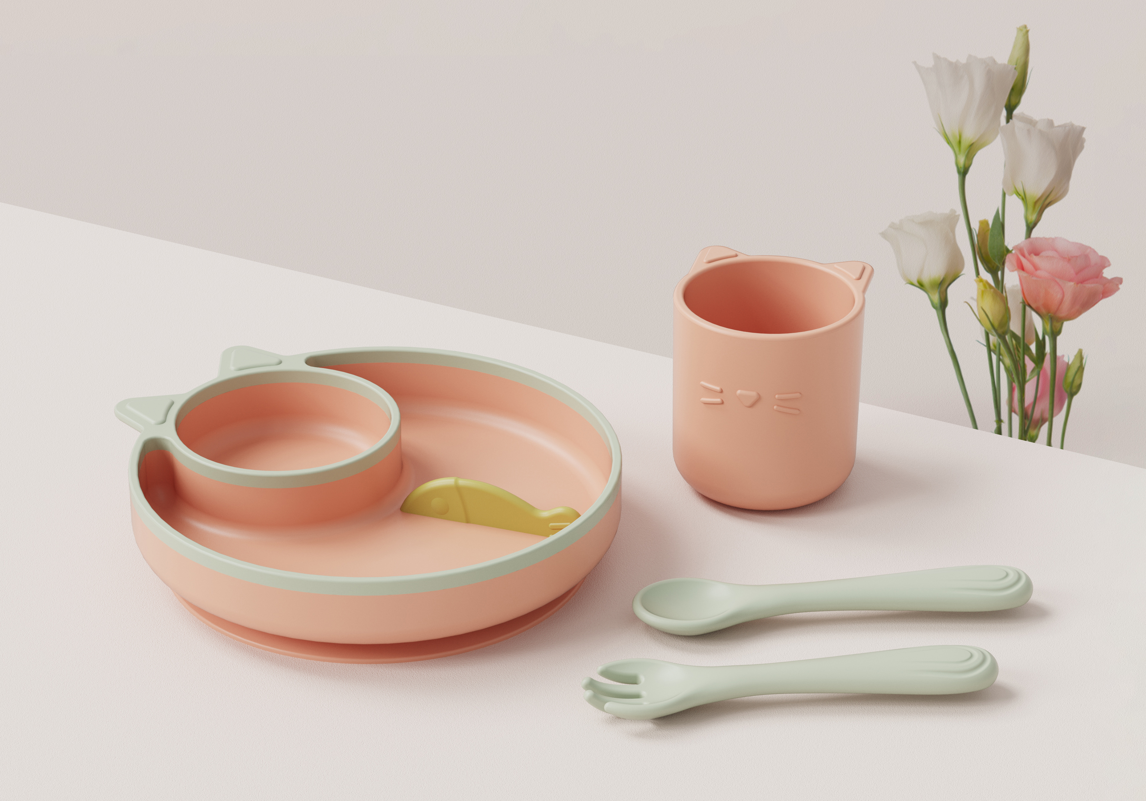 Children tableware，Cats and fish，