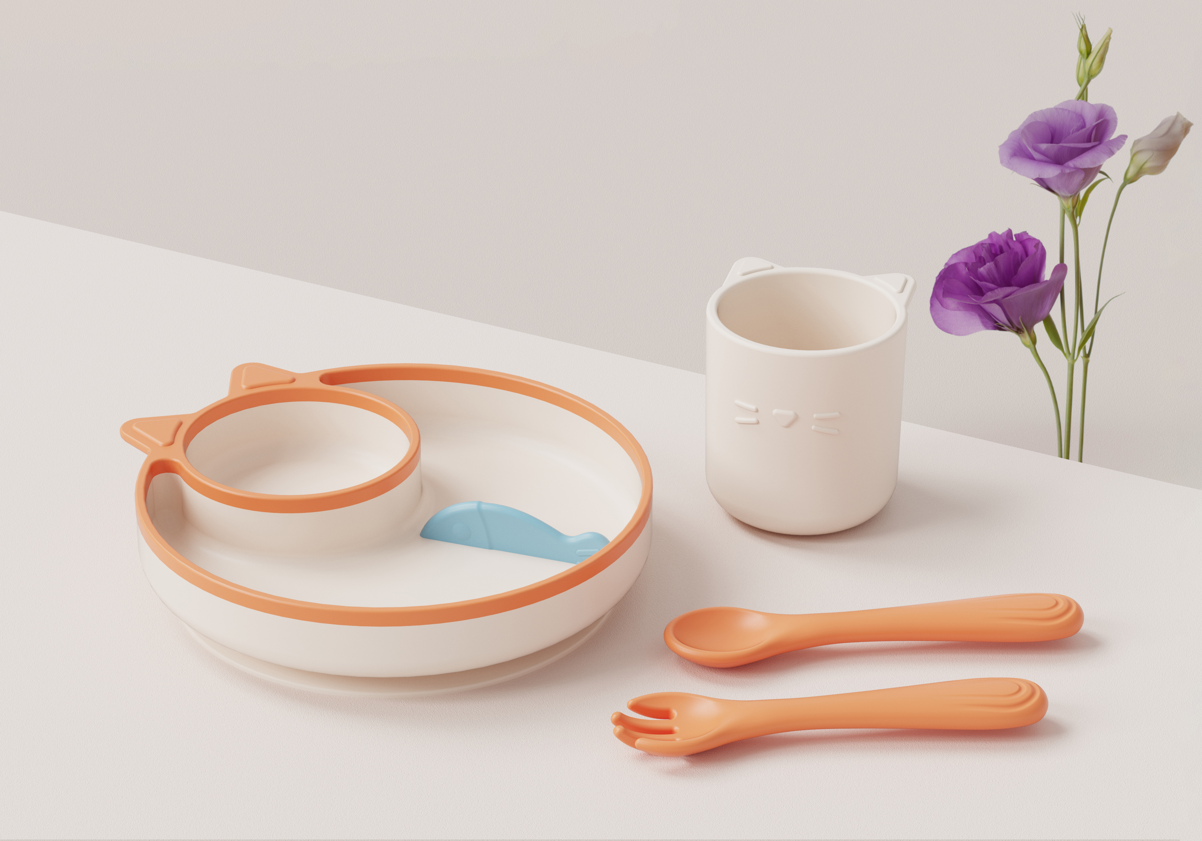 Children tableware，Cats and fish，