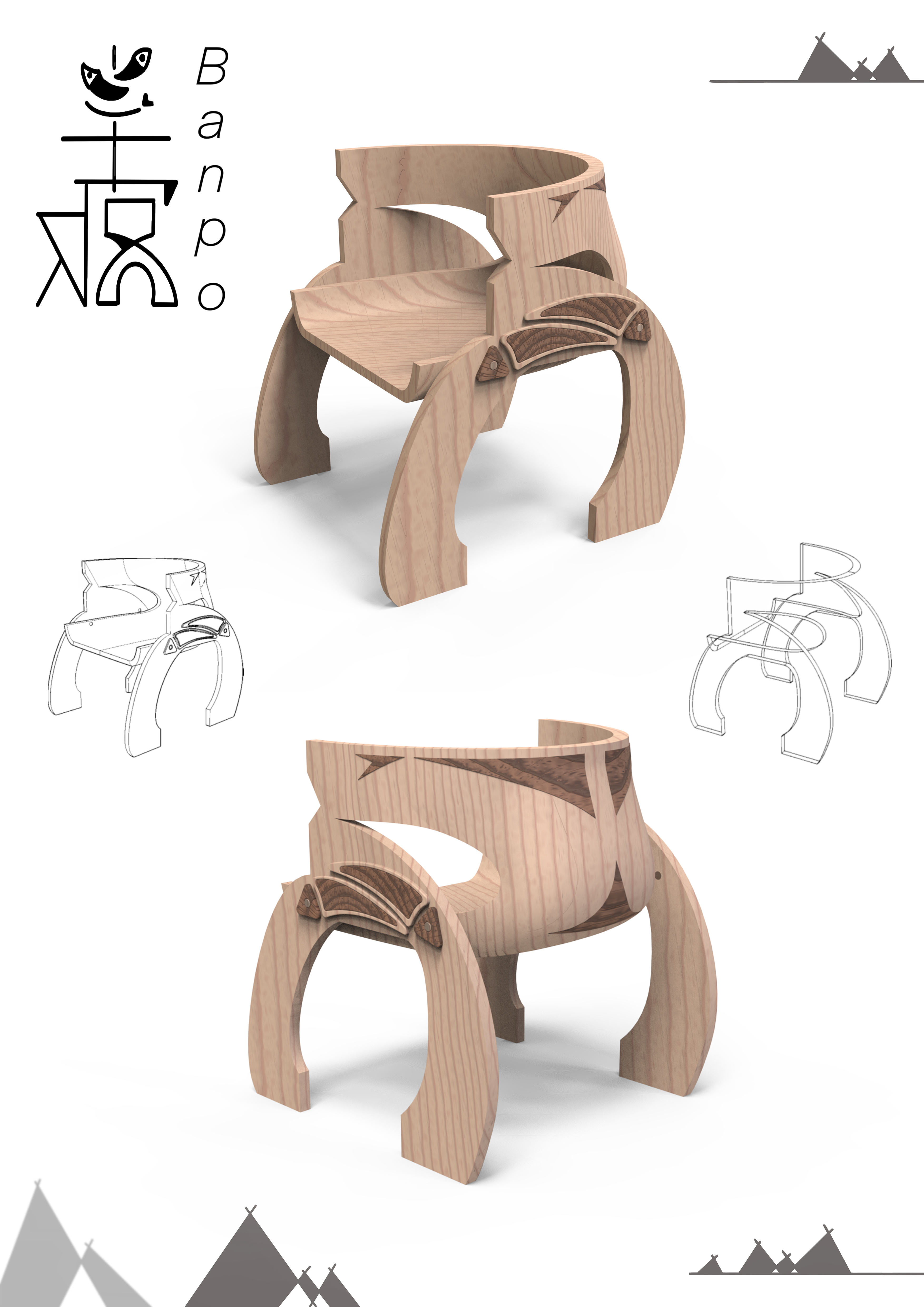 Leisure chair，Banpo culture，Indoor furniture，Wooden chair，