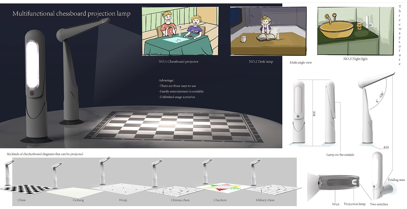 多功能台灯；投影灯；棋盘投射，