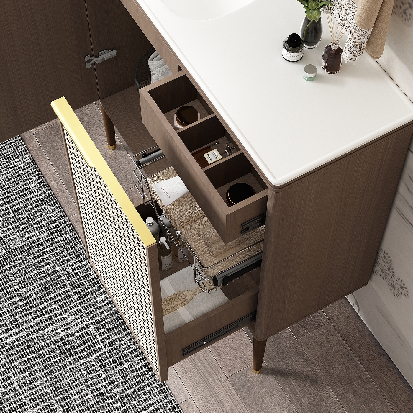 Bathroom cabinet，furniture，New Chinese style，Shower Room，Oriental Aesthetics，Buddhist mood，Bathroom space，