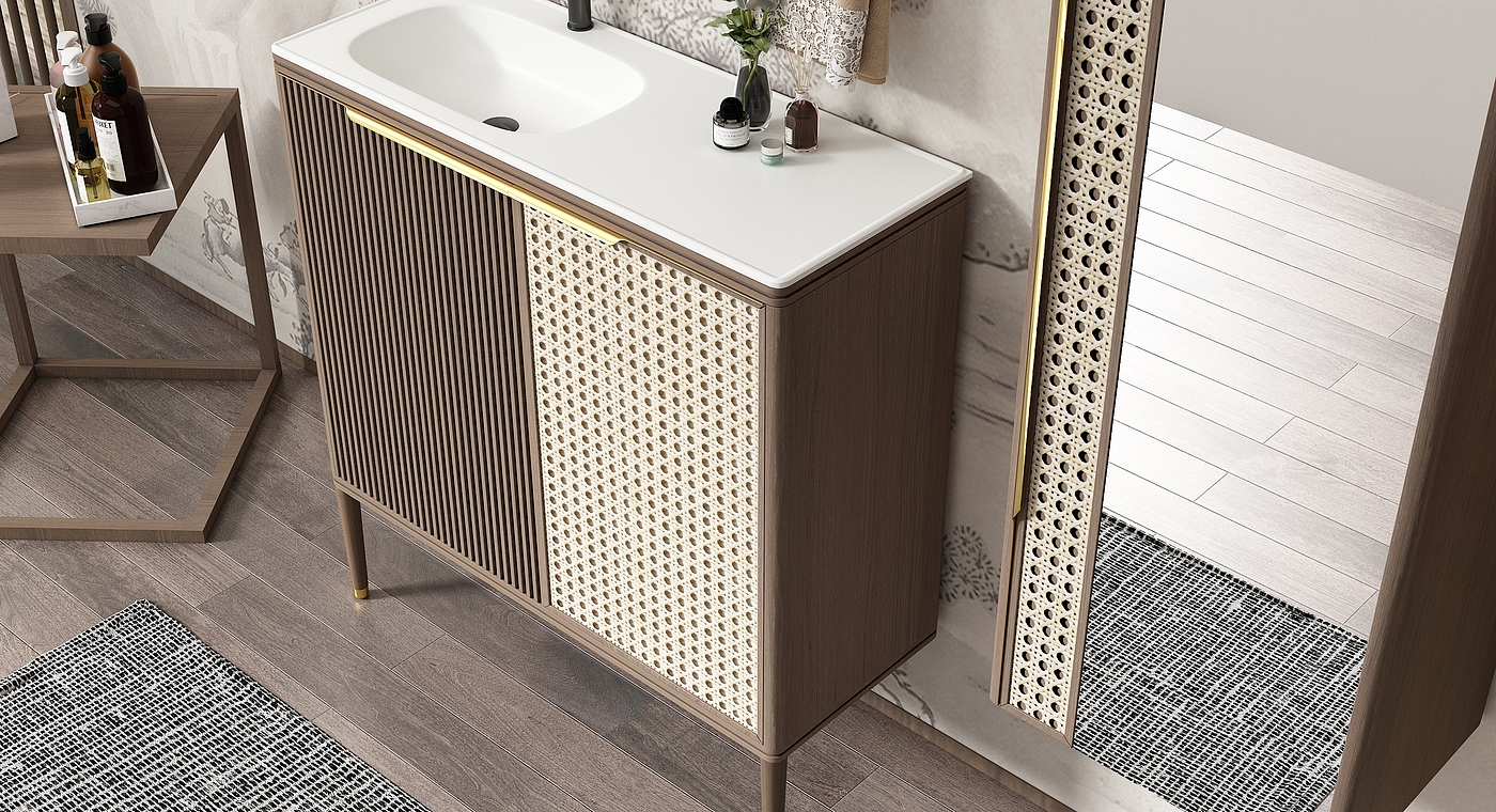 Bathroom cabinet，furniture，New Chinese style，Shower Room，Oriental Aesthetics，Buddhist mood，Bathroom space，