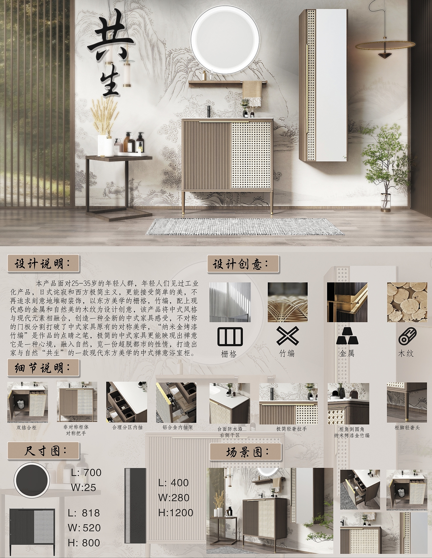 Bathroom cabinet，furniture，New Chinese style，Shower Room，Oriental Aesthetics，Buddhist mood，Bathroom space，