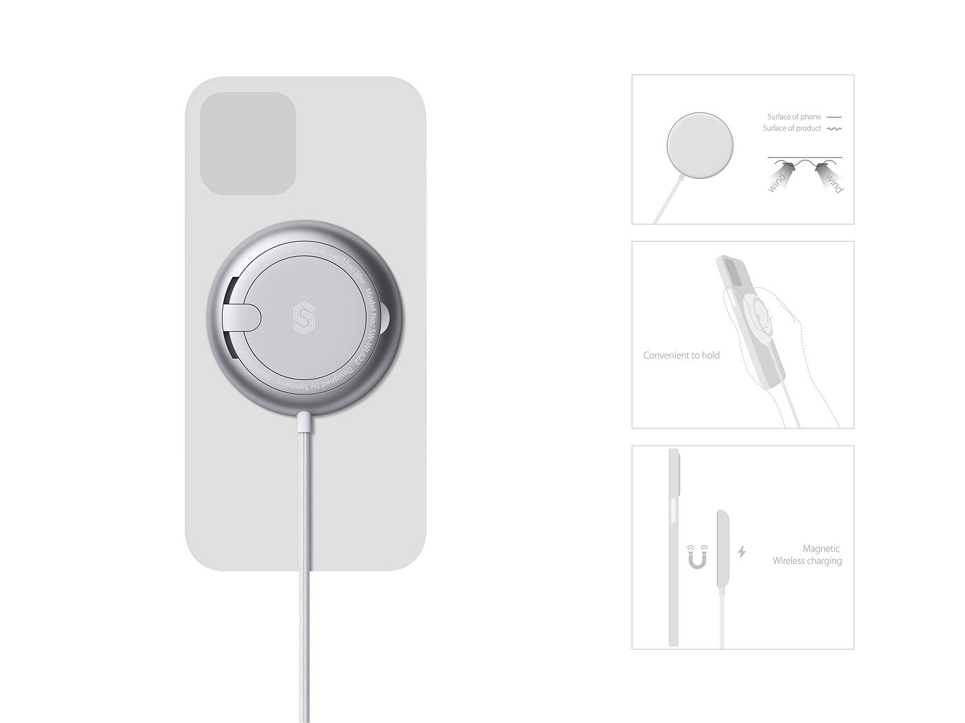 Magnetic suction wireless charging，ID design，Mobile phone bracket，3C digital，charge，