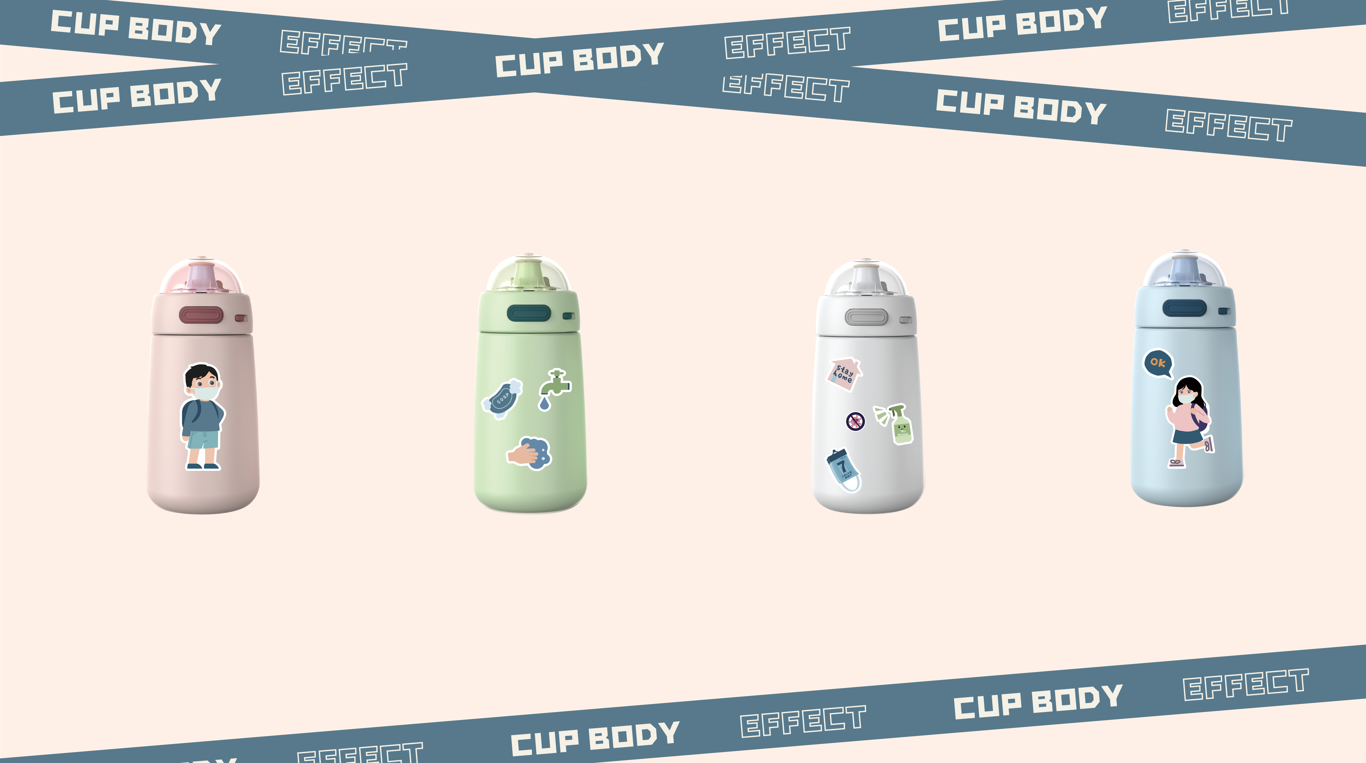 children，Illustration，epidemic prevention，Water cup，