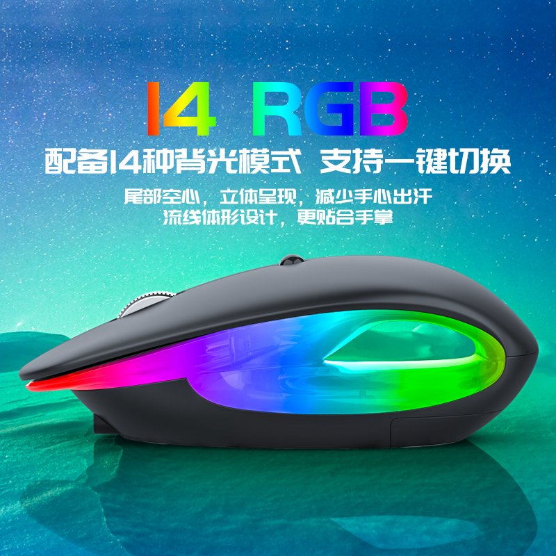Wireless mouse，RGB Office Mouse，Creative design，Hollowed out design，Luminous mouse，